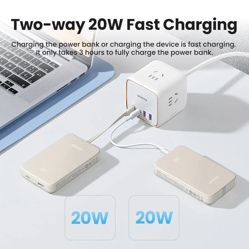 UGREEN Power Bank with Integrated USB-C Cable (10000mAh, 20W PD) - Image 7