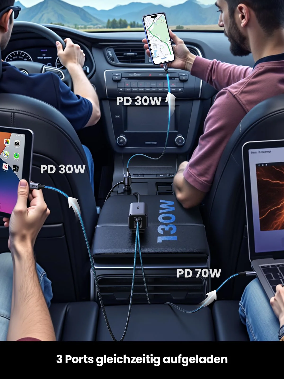 UGREEN 130W 4-Port GaN Car Charger - Image 4