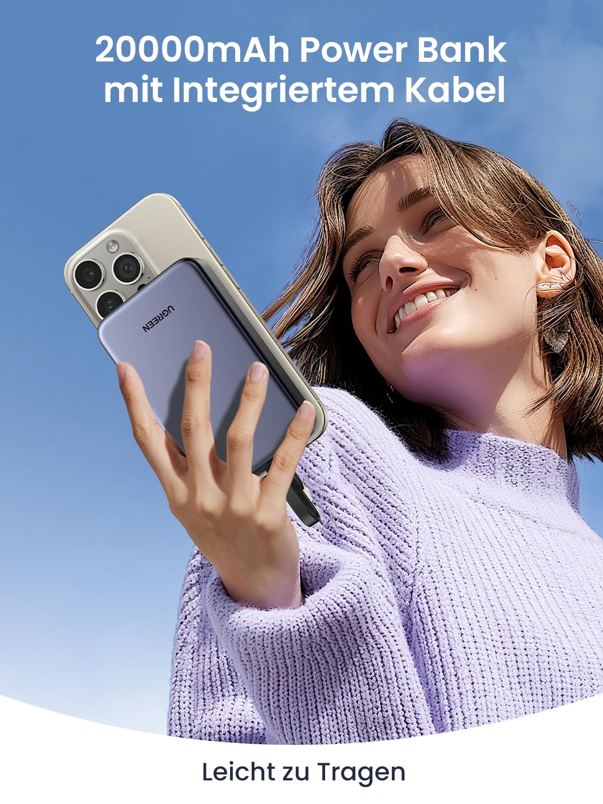 UGREEN 20000mAh 22.5W Power Bank with USB-C Cable - Image 3