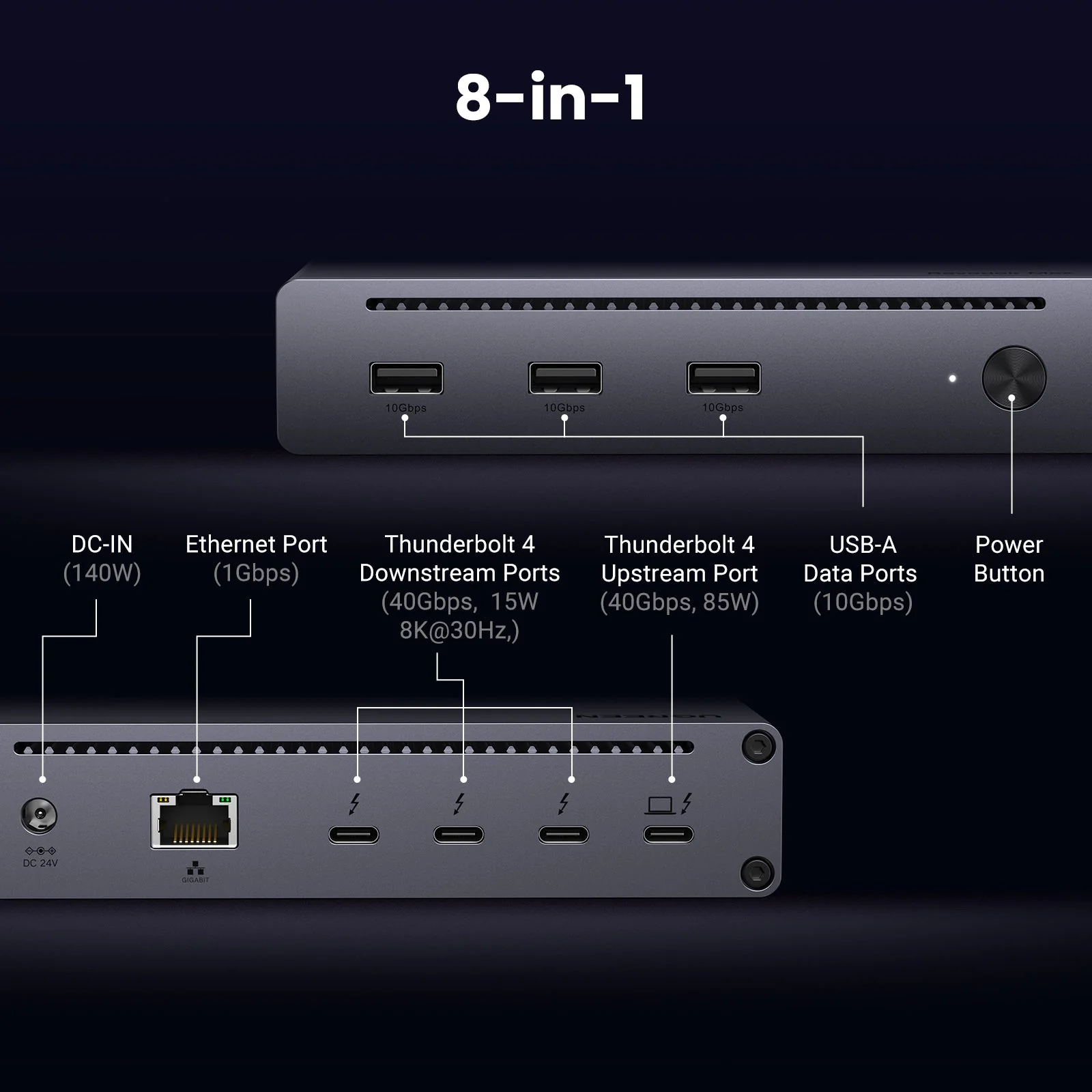 UGREEN Revodok Max 208 Thunderbolt 4 Dock 40Gbps 8-in-1 Docking Station - Image 4
