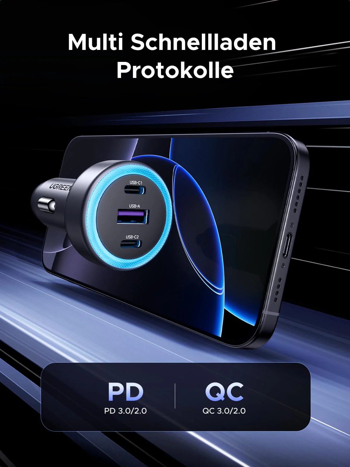 UGREEN 30W 3-Port USB-C Car Charger - Image 3