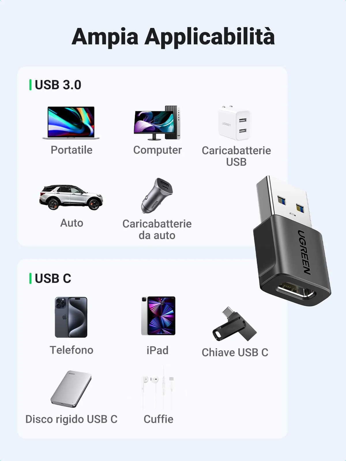 UGREEN USB C Adapter USB A 3.1 10Gbps 3 Pieces Male to Female Converter Type C Portable Compatible with iPhone 17 16 Pro Air Plus Max Galaxy S25 S24 CarPlay iPad PC Laptop MacBook - Image 4