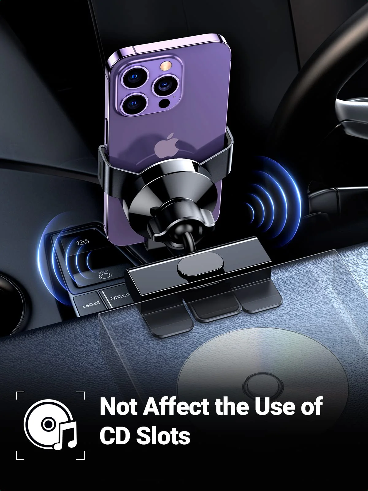 UGREEN Car Phone Mount CD Slot Gravity Car Phone Holder Free Angle Rotation - Image 3
