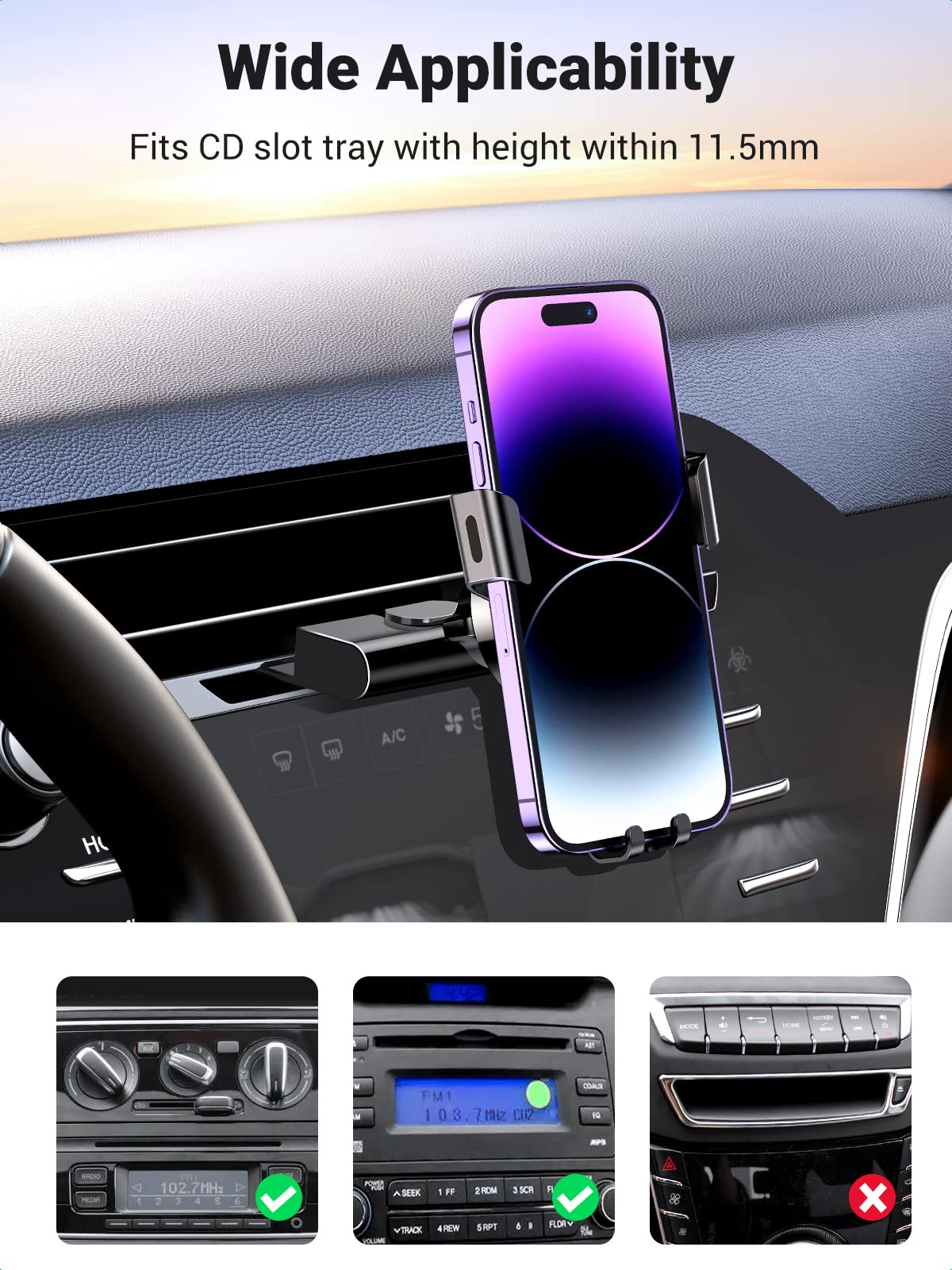 UGREEN Car Phone Mount CD Slot Gravity Car Phone Holder Free Angle Rotation - Image 6