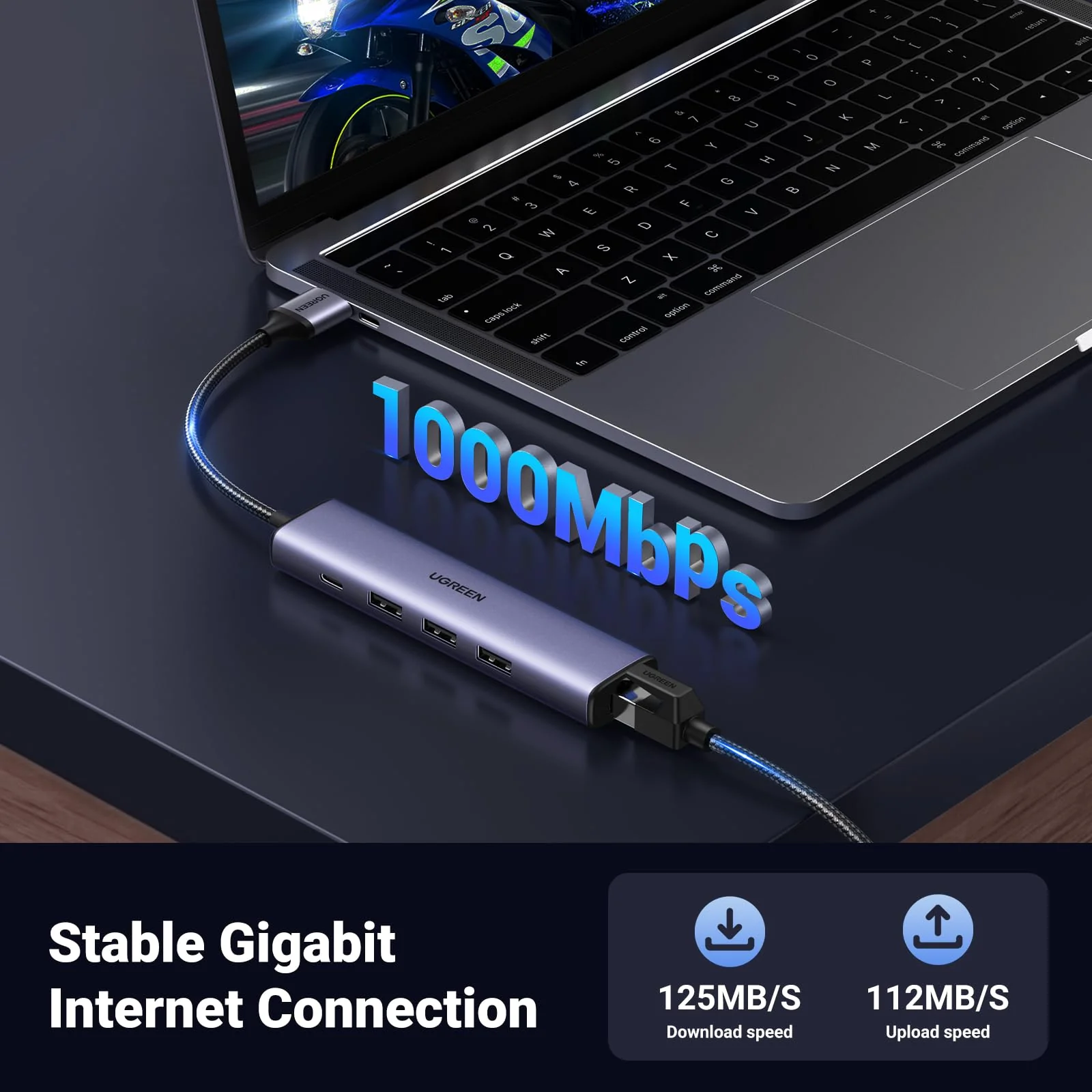 UGREEN USB 3.0 to Ethernet Adapter, 5 in 1 Multiport Hub - Image 3