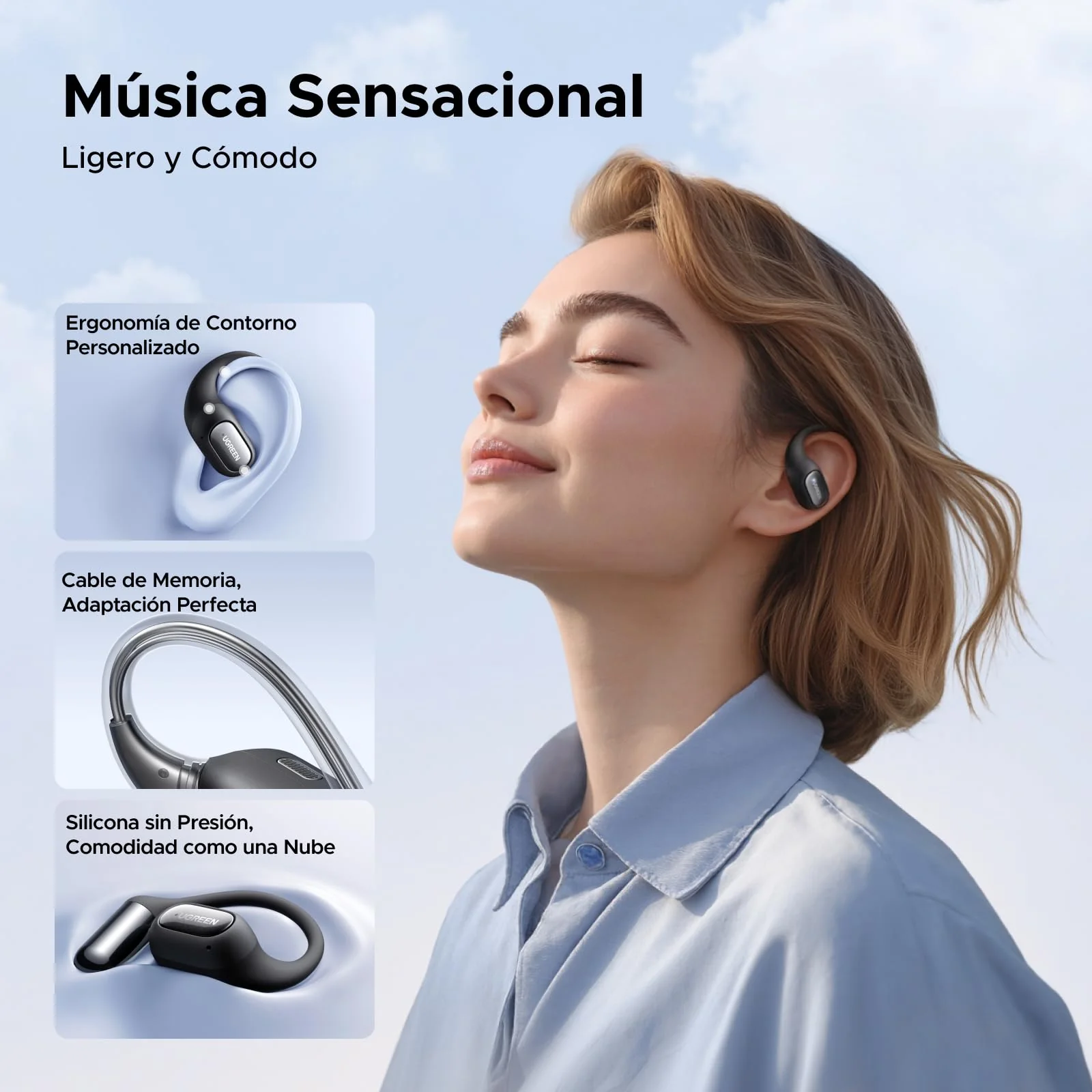 UGREEN FitBuds Wireless Sports Bluetooth Headphones Noise Reduction ENC 4 Microphones Bluetooth 6.0 28 Hours Space Audio Multipoint Connection Control with App IPX5 Black - Image 2