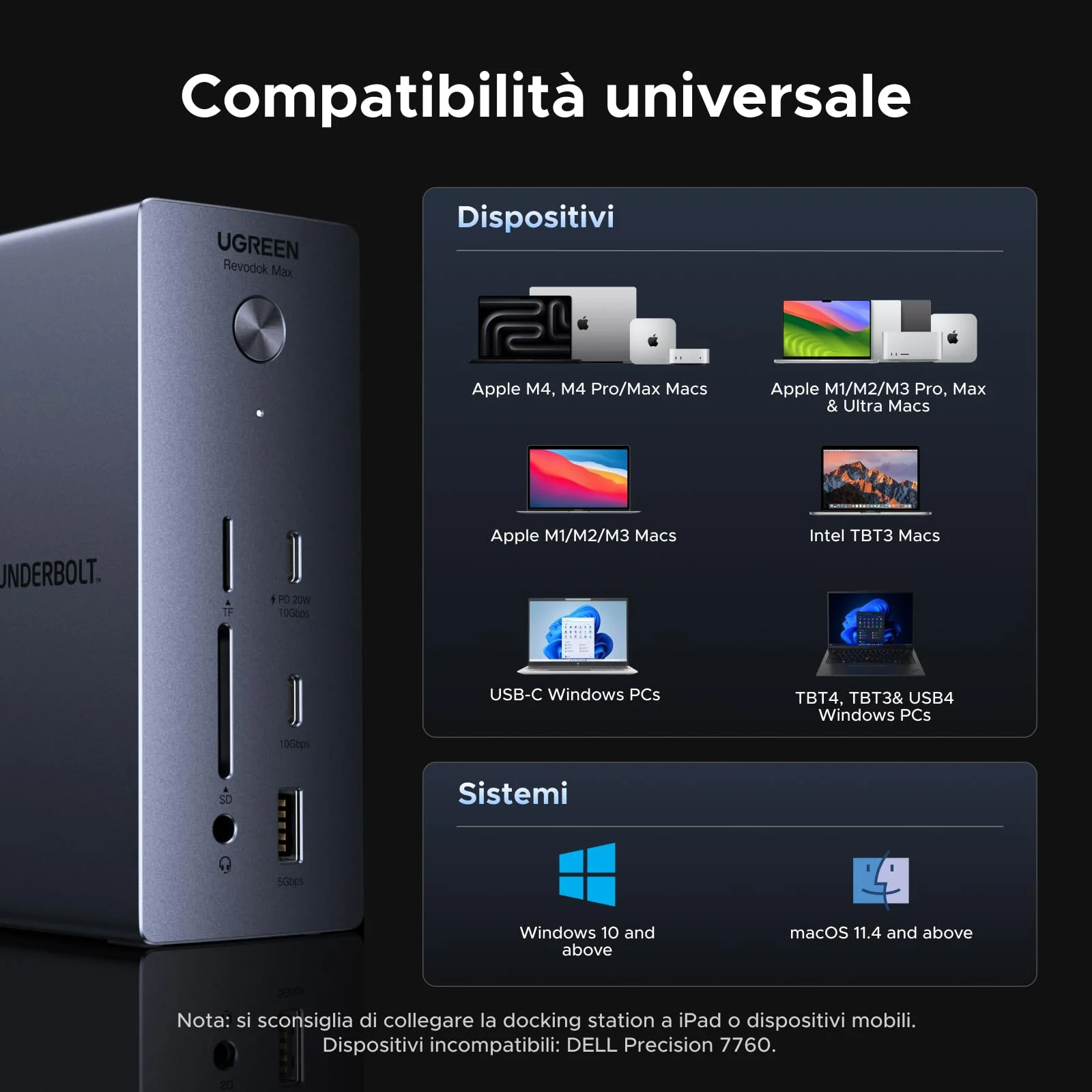 UGREEN Revodok Max 13 in 1 Thunderbolt 4 40Gbps Dock with 2 TBT4 and 1 DisplayPort Multi USB Data RJ45 1GbE SD TF 3.5mm Port Dual Docking Station 4K 60Hz Single 8K 30Hz Screen Extension - Image 8