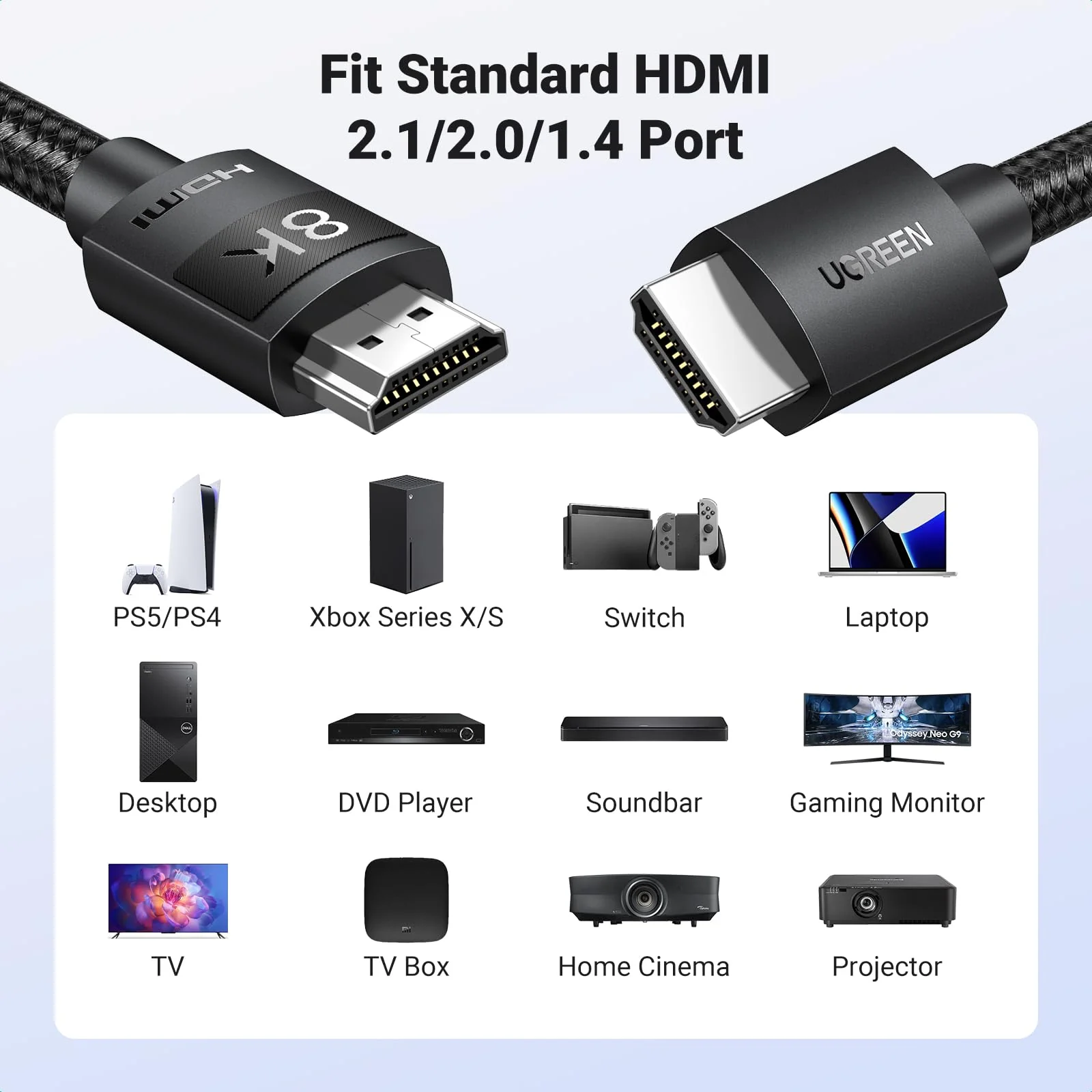 UGREEN HDMI 2.1 Cable (48Gbps, 8K@60Hz, 4K@240Hz, eARC, HDR) - Image 7