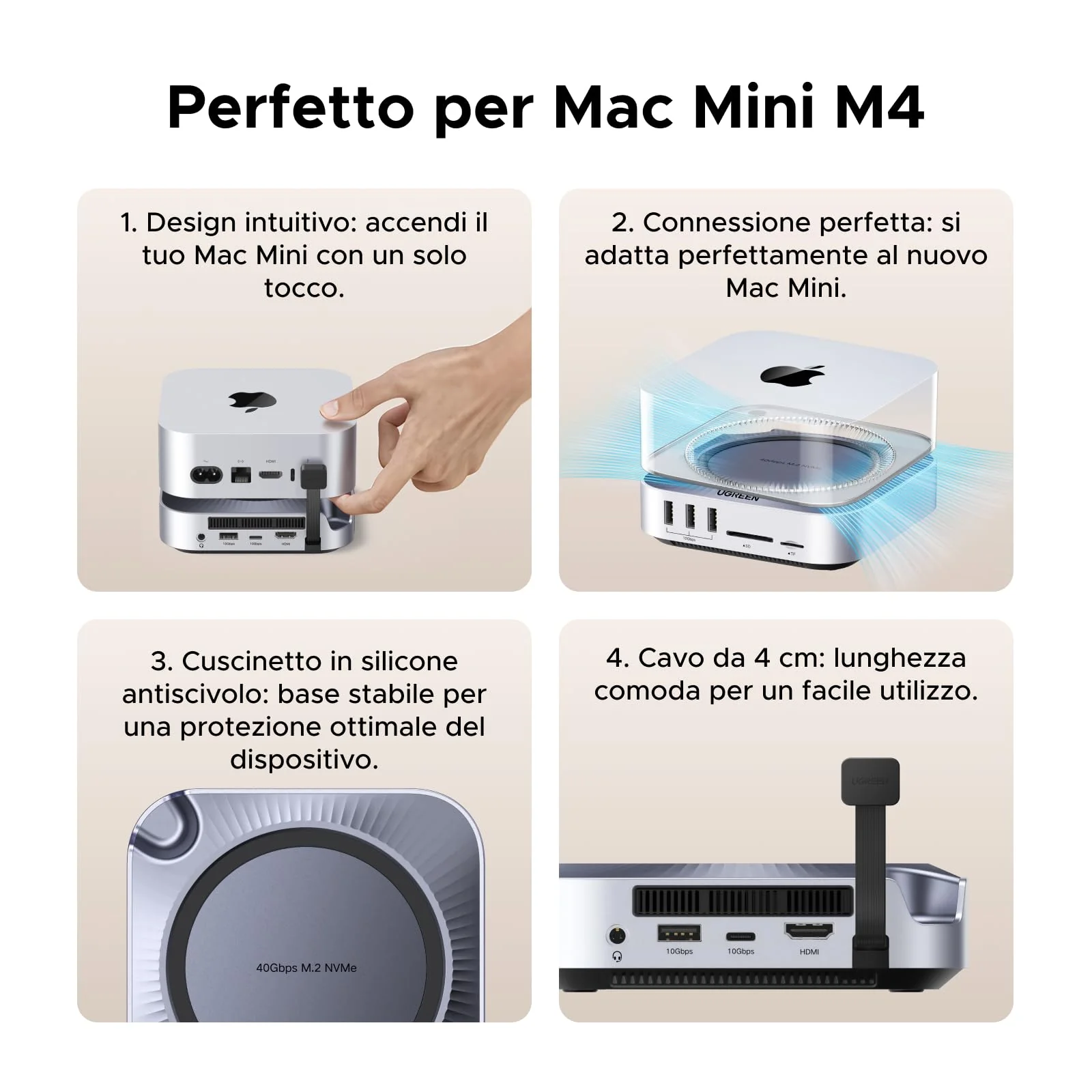 UGREEN USB4.0 40Gbps Docking Station Compatible with Mac Mini M4 and M4 Pro with Case M.2 NVME SSD 10 in 2 Dock Hub USB C HDMI 8K 30Hz 4K 144Hz 5 USB Ports 10Gbps SD TF 4.0 Card Reader 3.5mm - Image 10