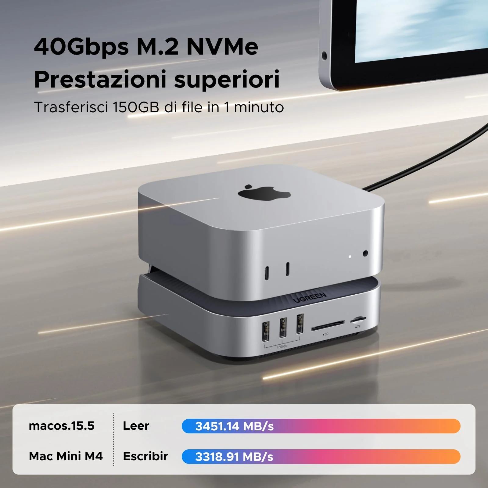 UGREEN USB4.0 40Gbps Docking Station Compatible with Mac Mini M4 and M4 Pro with Case M.2 NVME SSD 10 in 2 Dock Hub USB C HDMI 8K 30Hz 4K 144Hz 5 USB Ports 10Gbps SD TF 4.0 Card Reader 3.5mm - Image 3