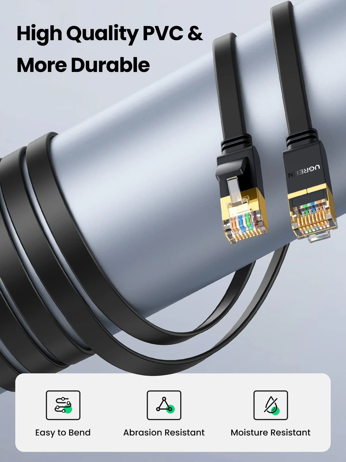 UGREEN Ethernet Cable 1M, Cat 7 Flat High-Speed 10Gbps 600MHz RJ45 LAN - Image 5
