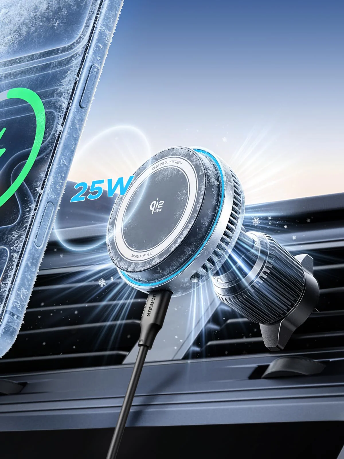 UGREEN MagFlow Pro 25W Wireless Car Mount Charger (MagSafe,Qi2.2,iPhone 17–12 Series) - Image 2