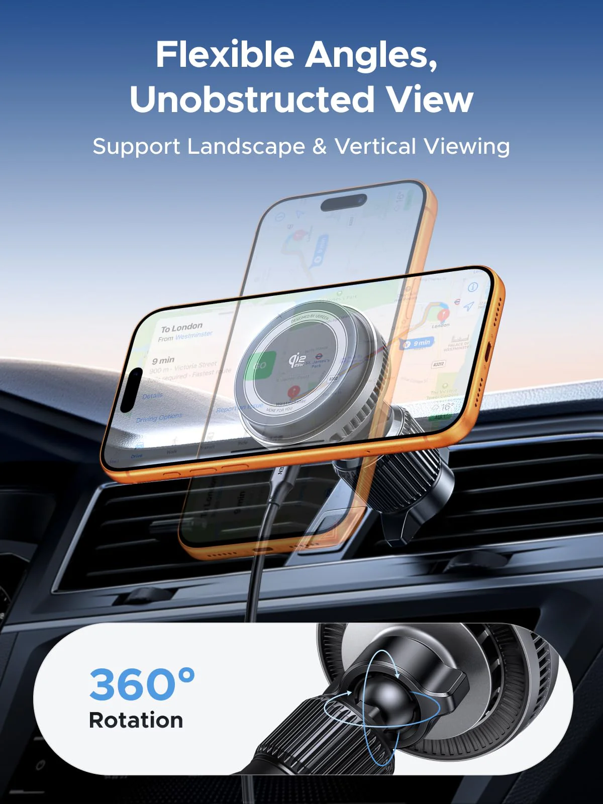 UGREEN MagFlow Pro 25W Wireless Car Mount Charger (MagSafe,Qi2.2,iPhone 17–12 Series) - Image 6