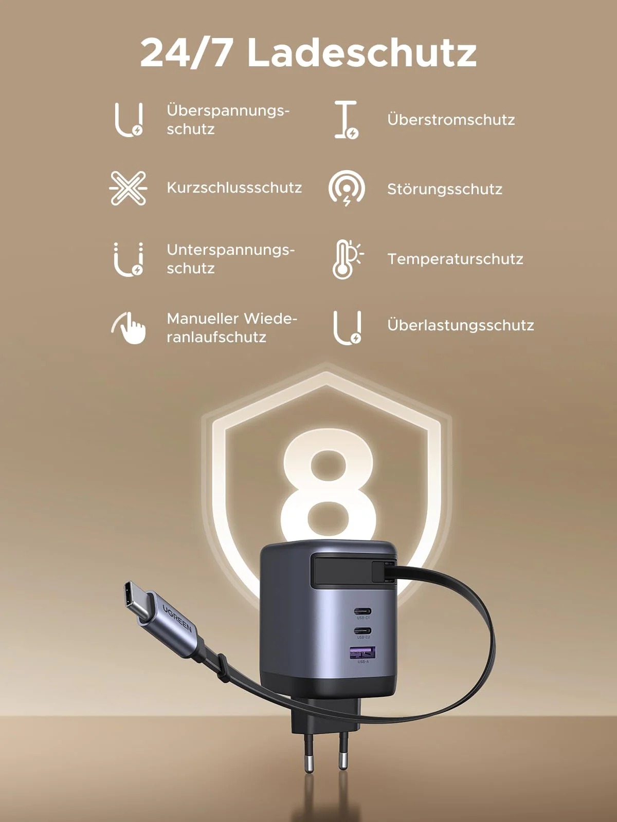 UGREEN Nexode 100W Charger with Retractable USB-C Cable - Image 7