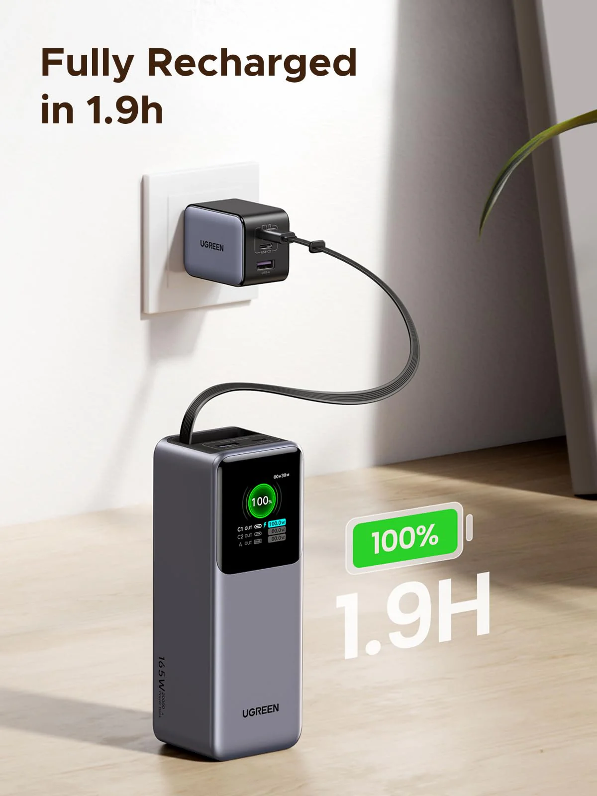 UGREEN Nexode Power Bank 20000mAh 165W with Retractable USB-C Cable - Image 7