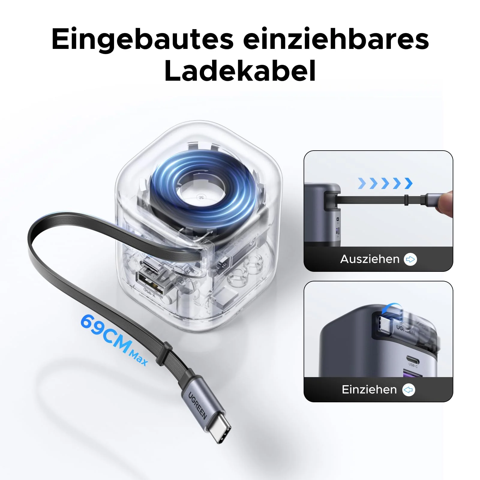UGREEN Nexode 45W Charger with Retractable USB-C Cable - Image 4
