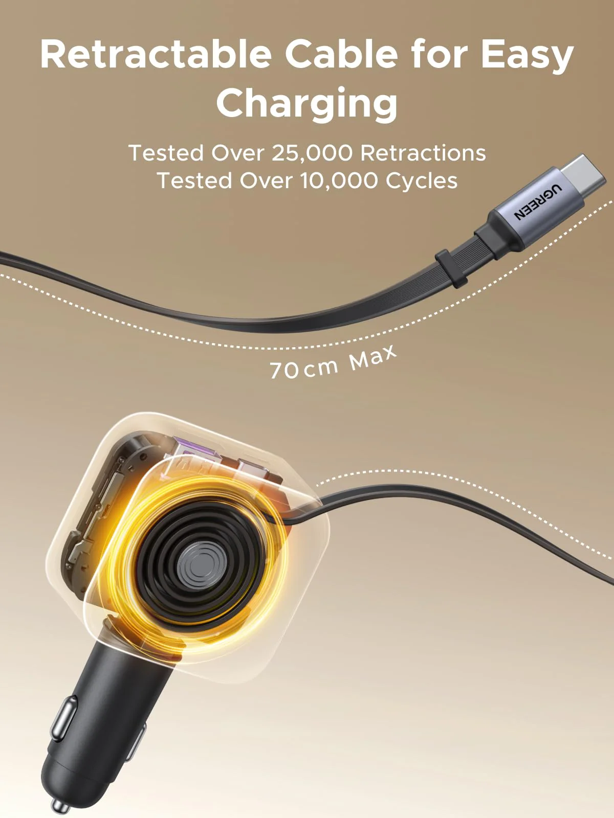 UGREEN Nexode Car Charger 60W with Retractable USB-C Cable - Image 5
