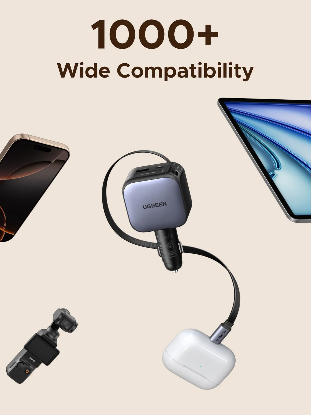 UGREEN Nexode Car Charger 60W with Retractable USB-C Cable - Image 7