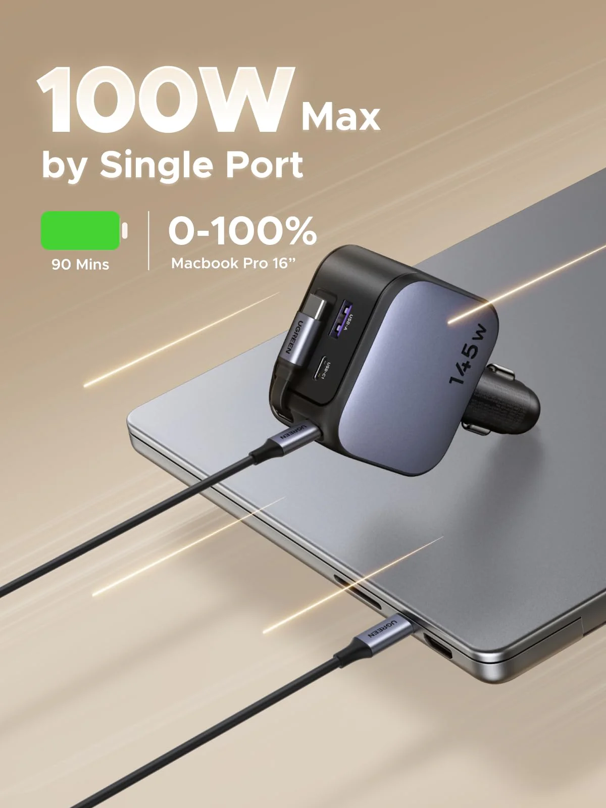 Nexode Car Charger 145W with Retractable USB-C Cable - Image 3