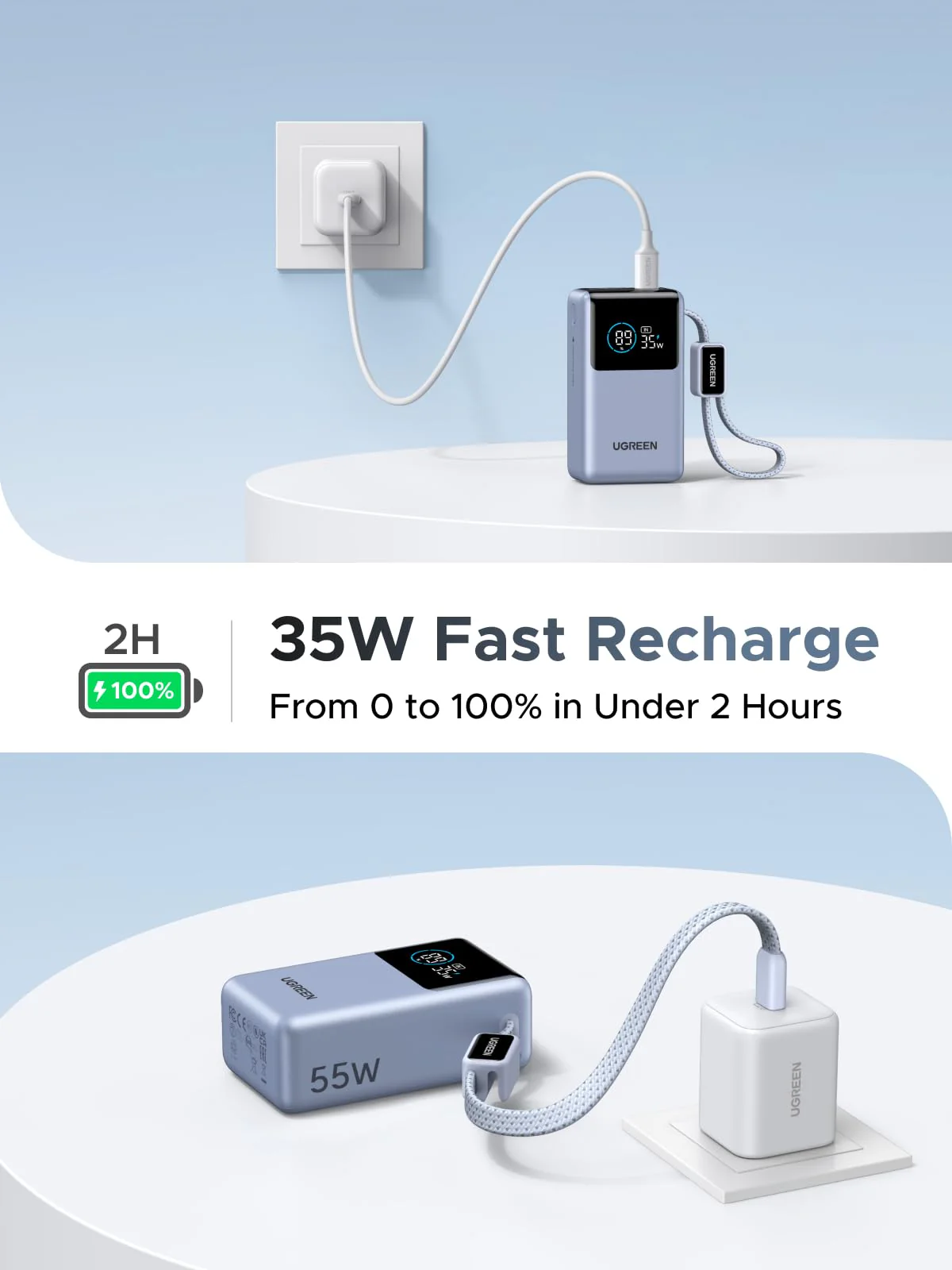 UGREEN Nexode Power Bank (10000mAh, 55W, 2 Ports, Built-in Cable) - Image 7