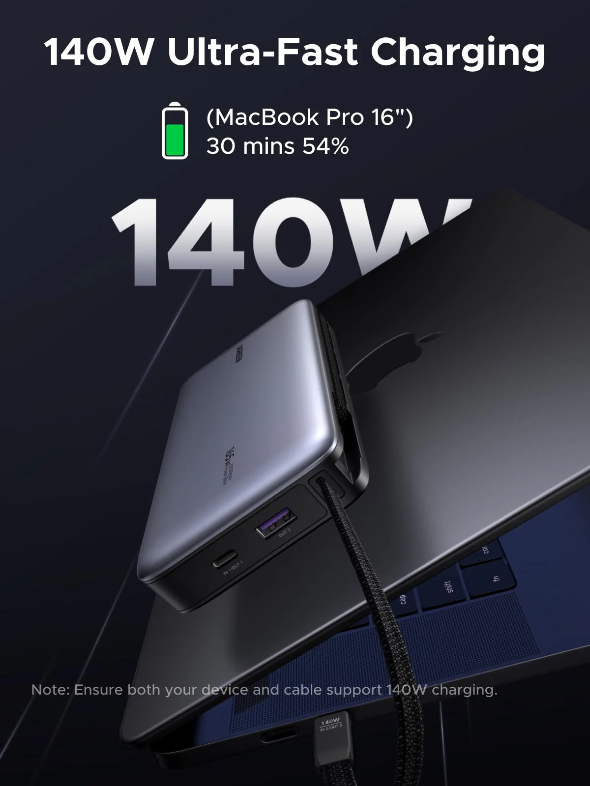 UGREEN Nexode Power Bank (25000mAh, 165W, 4 Ports, Built-in Cables) - Image 2