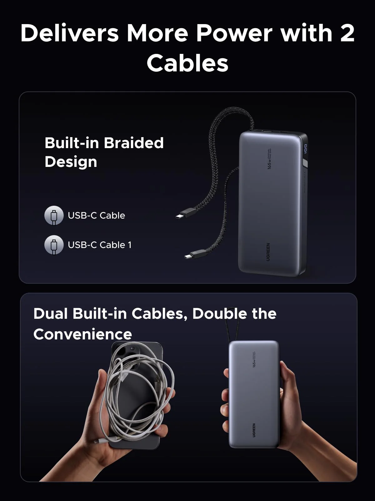UGREEN Nexode Power Bank (25000mAh, 165W, 4 Ports, Built-in Cables) - Image 5