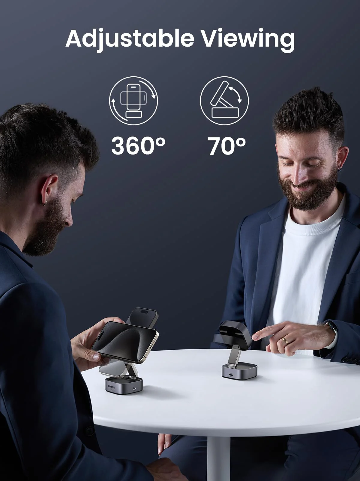 UGREEN MagFlow 2-in-1 Wireless Charger (Qi2 15W, MagSafe Compatible, Foldable) - Image 6