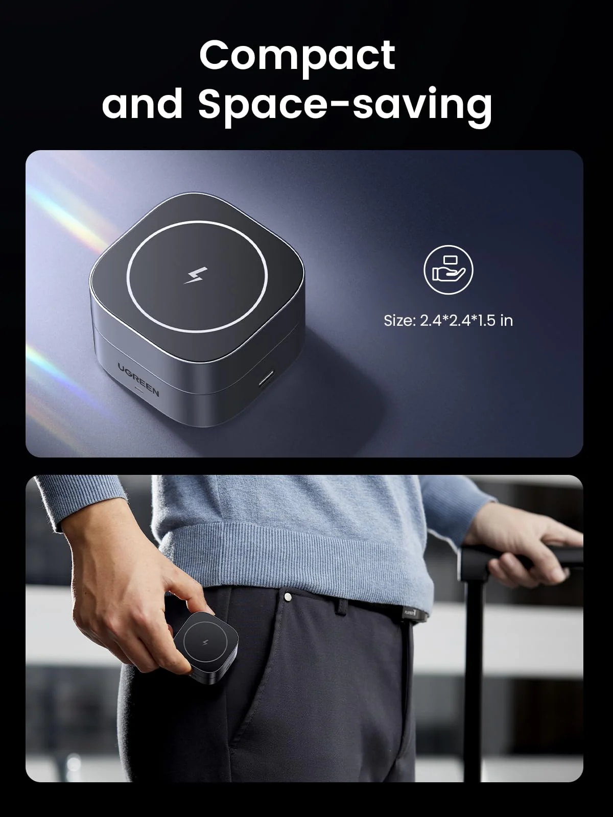 UGREEN MagFlow 2-in-1 Wireless Charger (Qi 15W, MagSafe Compatible, Foldable) - Image 6