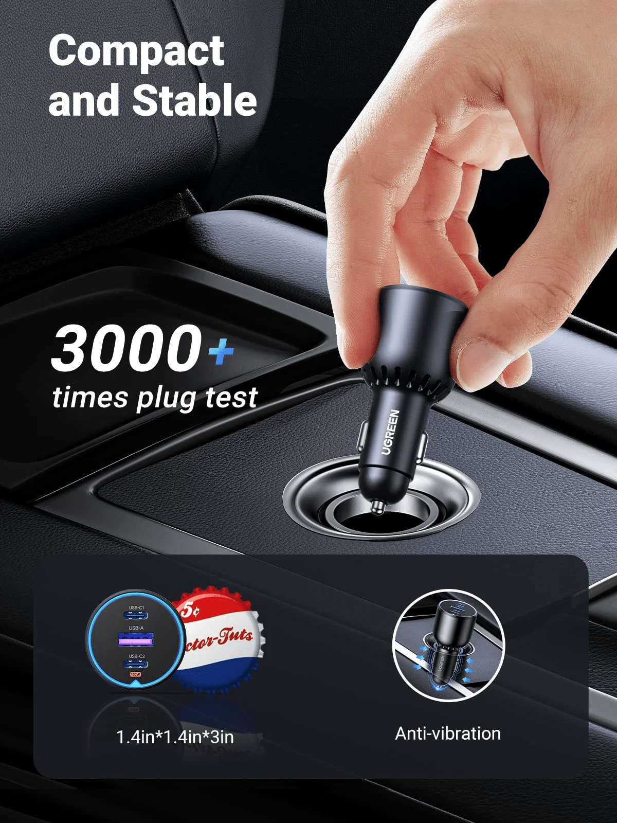 UGREEN 130W 3-Port PD 100W PD3.0/QC4.0/PPS Fast Car Charger - Image 7
