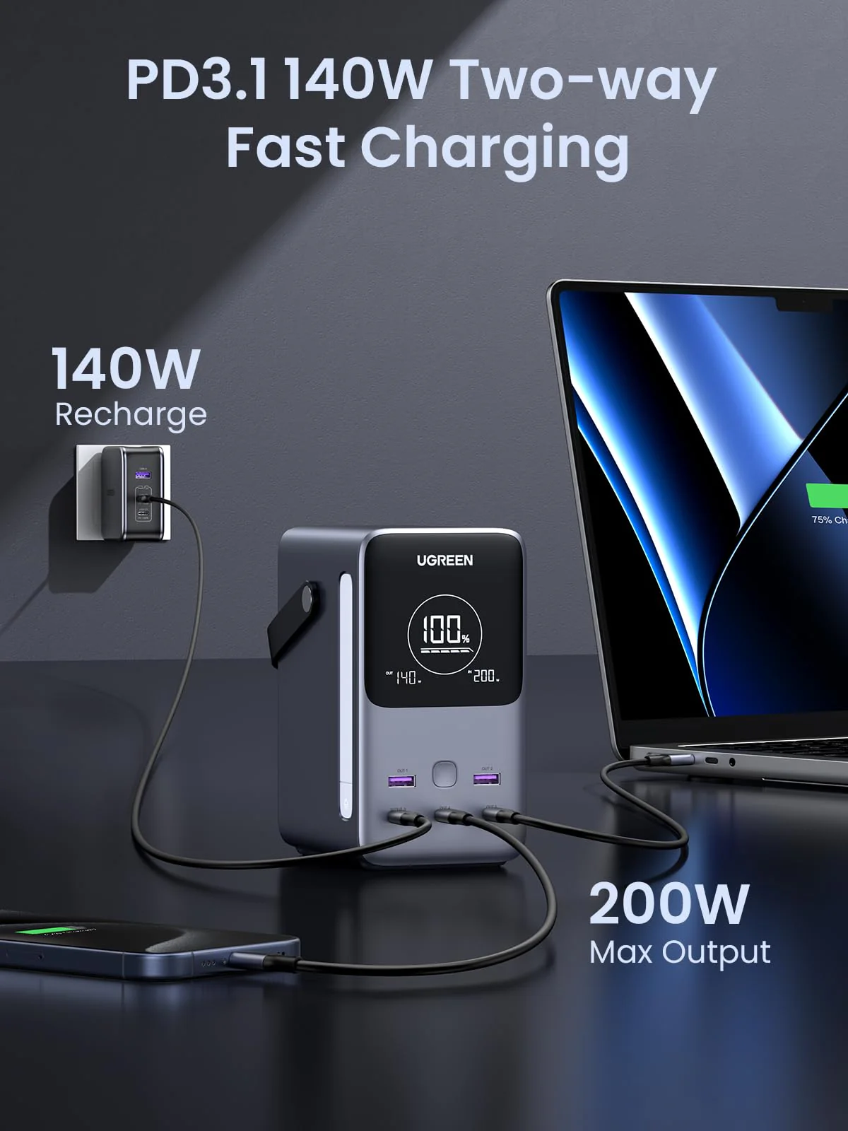 UGREEN 300W 48000mAh Portable Charger Power Bank - Image 5