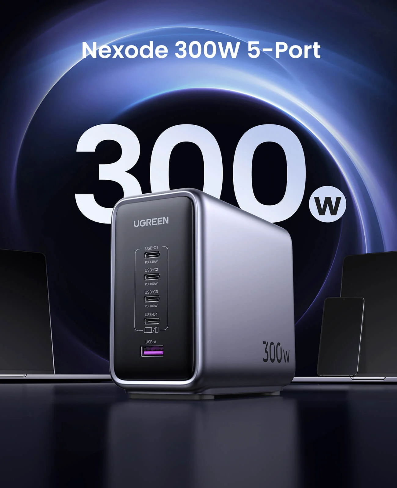 UGREEN 300W 5-Port GaN Charger & 2× 100W USB-C Cable - Image 3