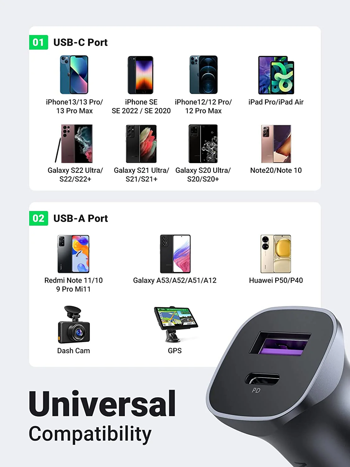 UGREEN 30W Car Charger with 60W USB C Cable PD&QC3.0 Fast Charge - Image 5