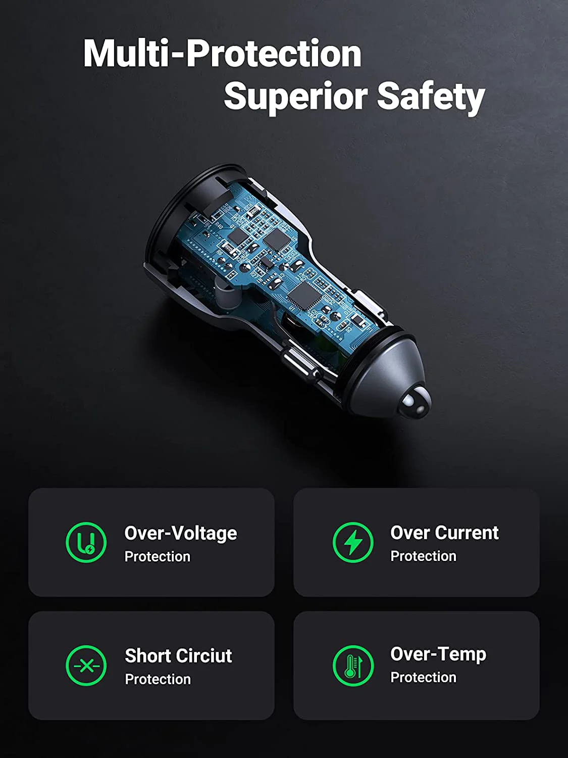 UGREEN 36W QC3.0 Car Charger with USB C Cable Dual USB Ports - Image 5