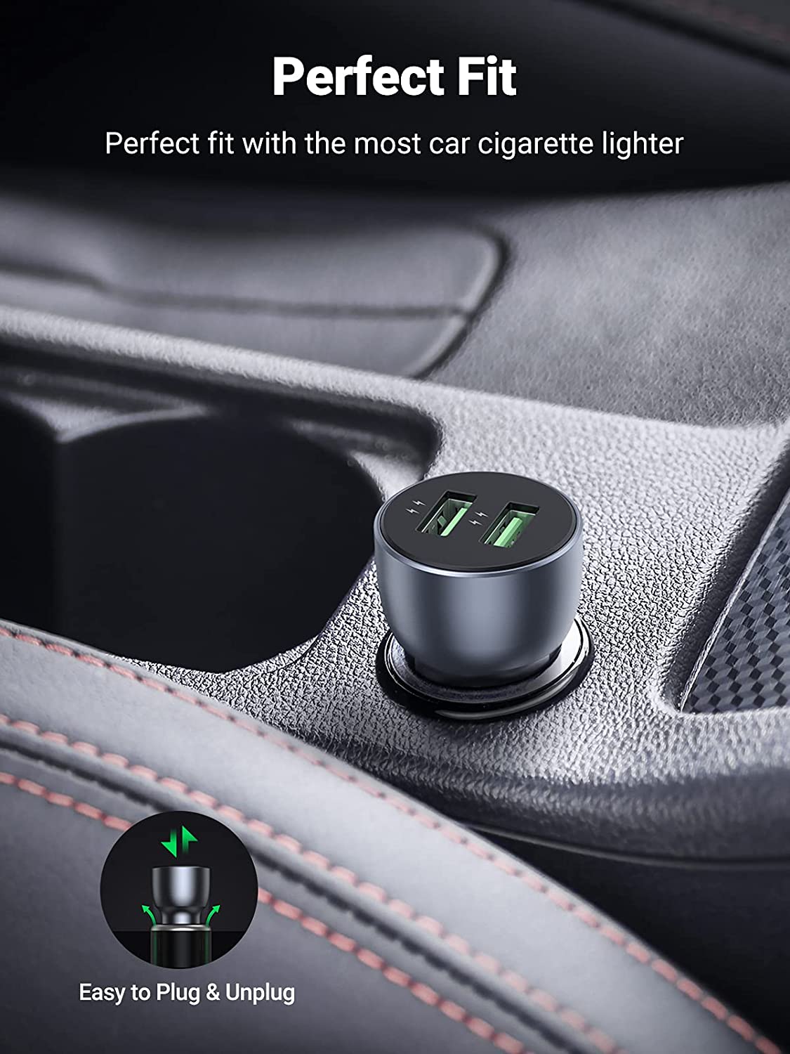 UGREEN 36W QC3.0 Car Charger with USB C Cable Dual USB Ports - Image 6