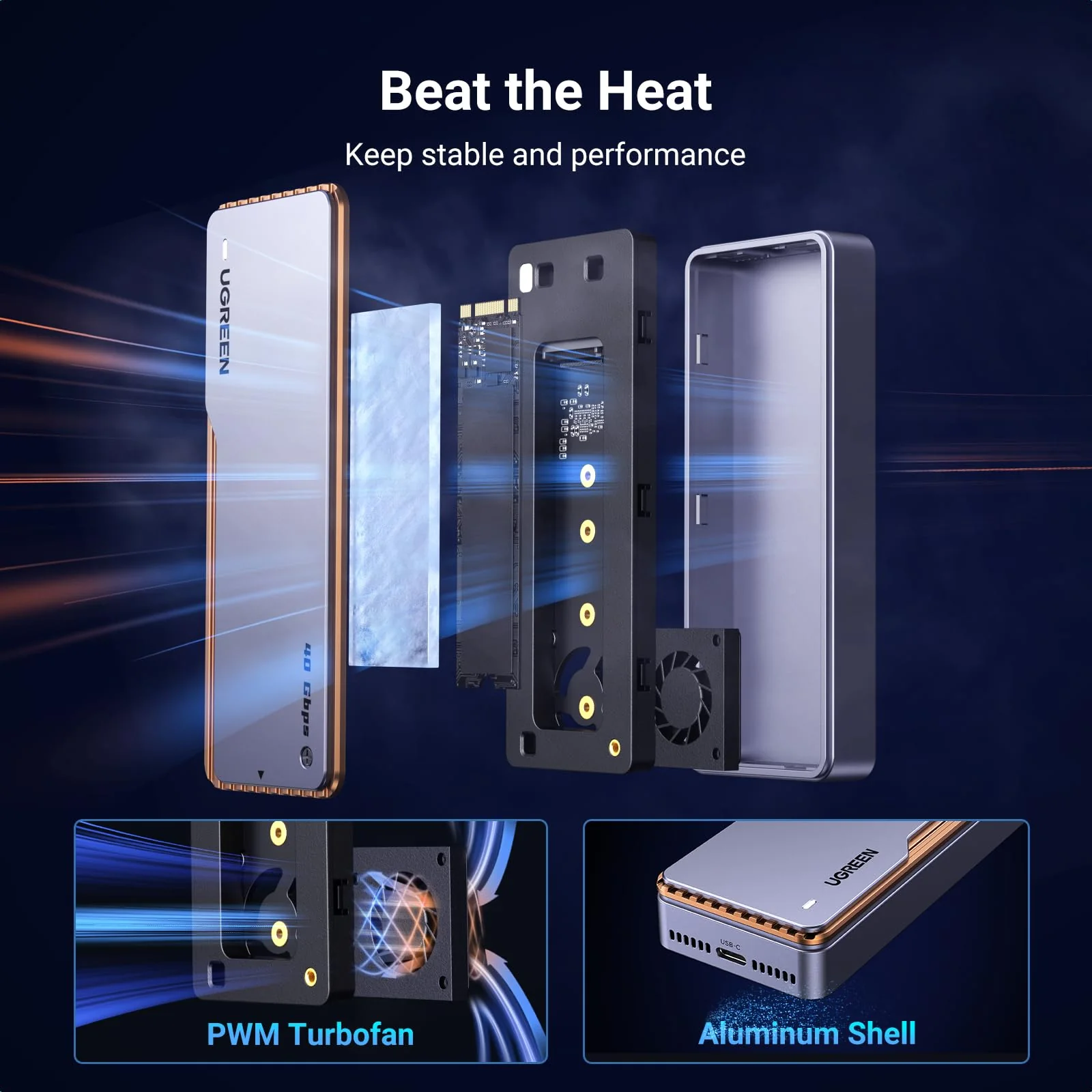 UGREEN 40Gbps M.2 NVMe Enclosure with Cooling Fan - Image 3