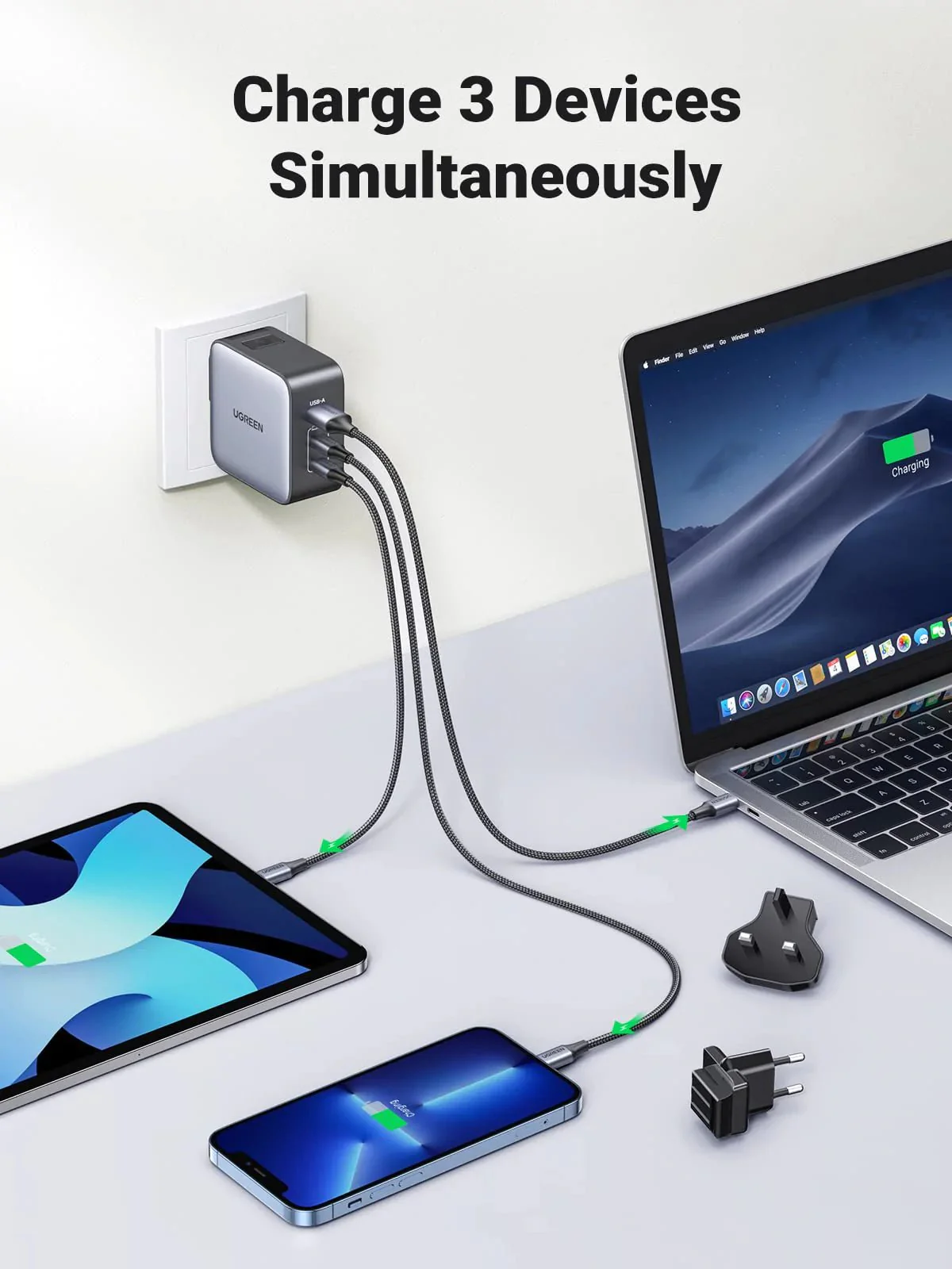 UGREEN 65W USB C Charger US/UK/EU Plug for Travel - Image 3