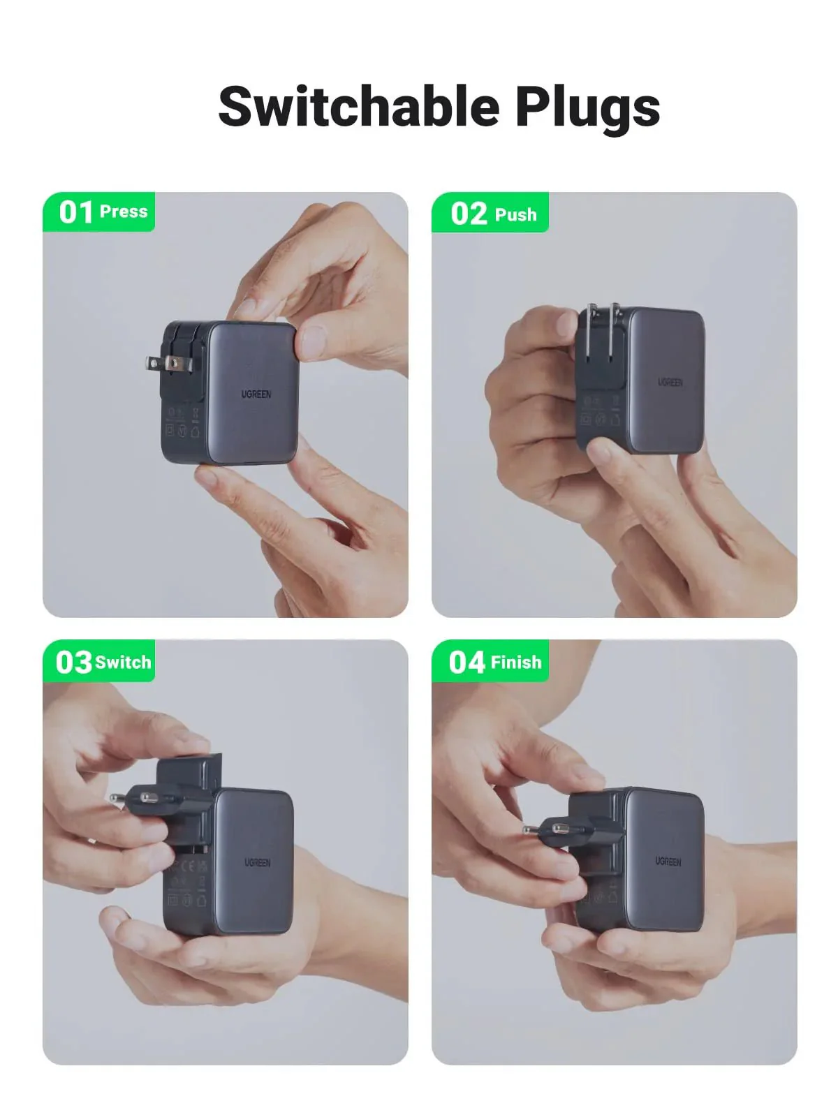 UGREEN 65W USB C Charger US/UK/EU Plug for Travel - Image 6