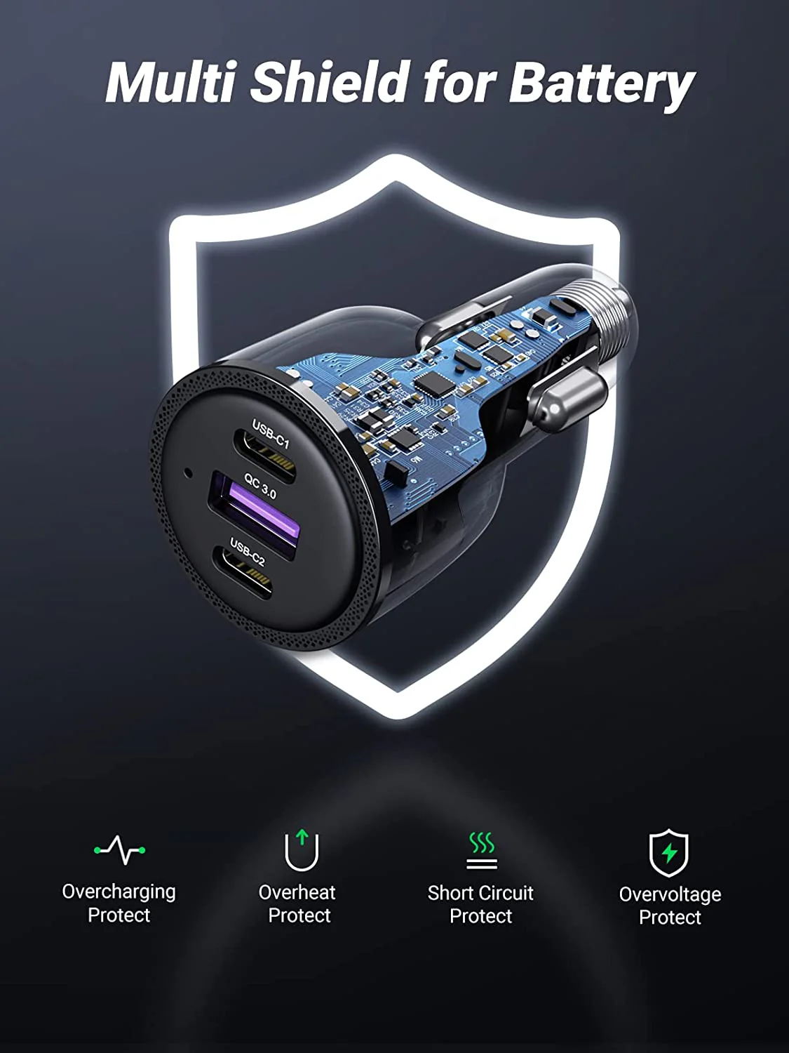 UGREEN USB C Car Charger 69W 3-Ports Cigarette Lighter - Image 6