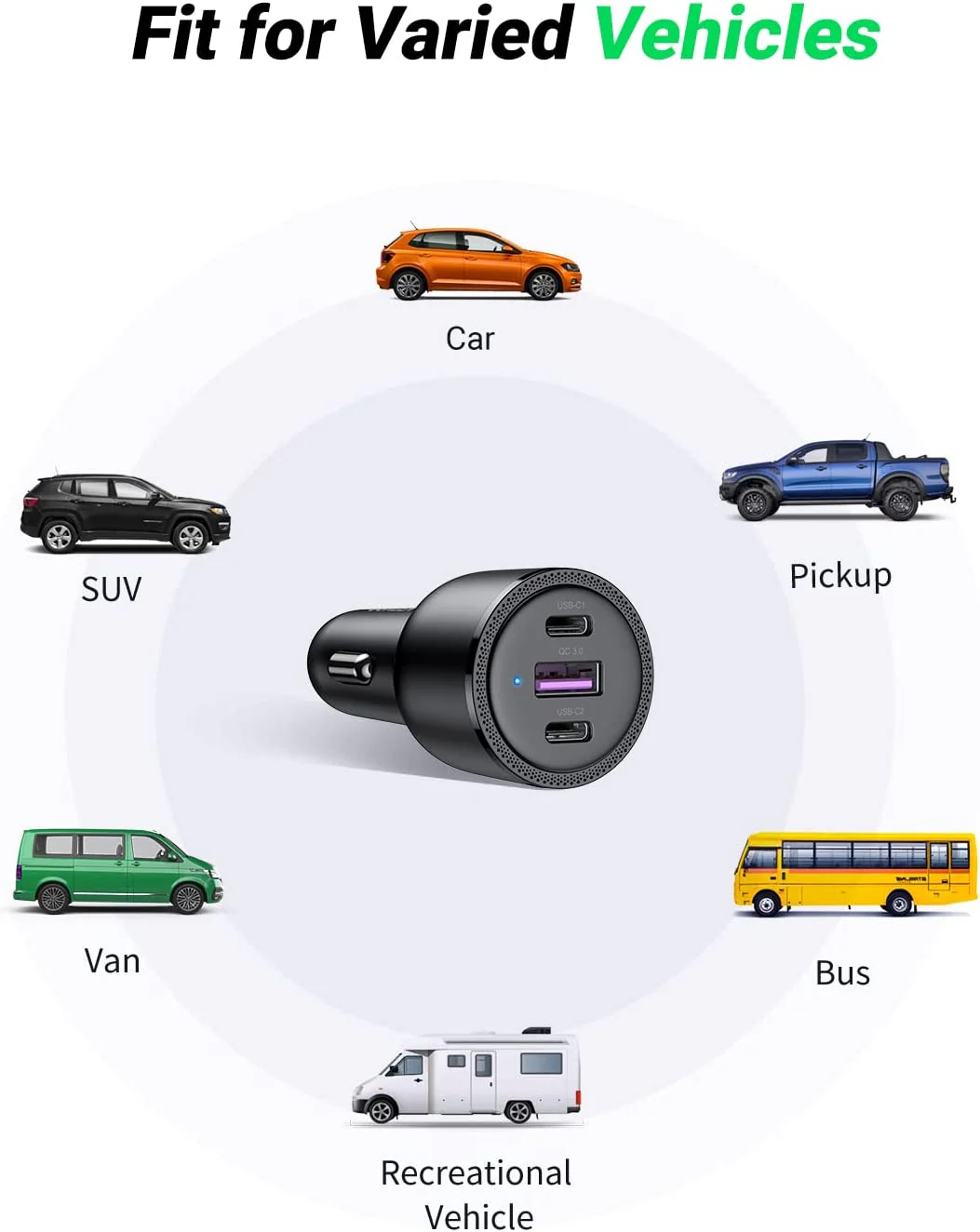 UGREEN USB C Car Charger 69W 3-Ports Cigarette Lighter - Image 7