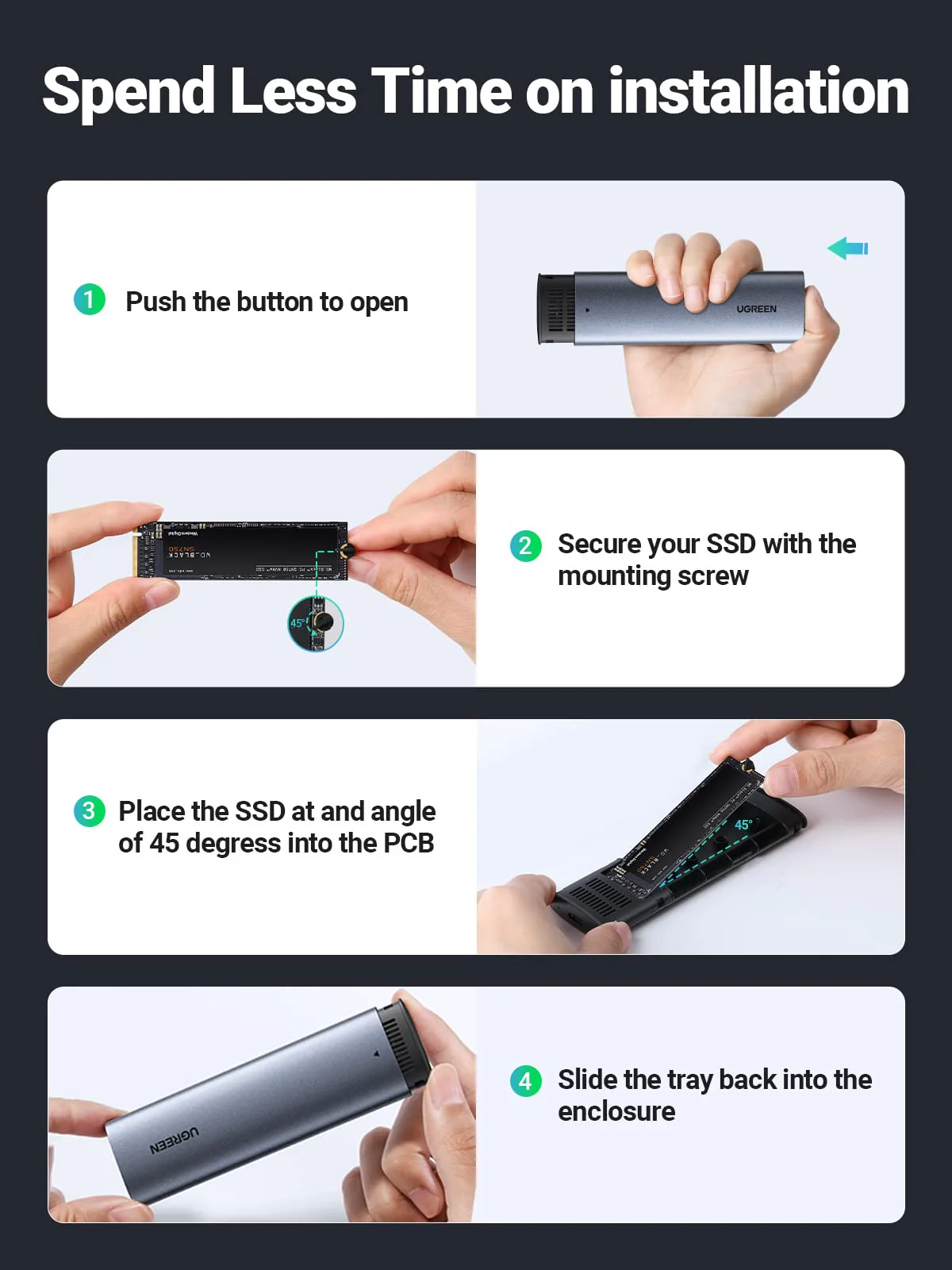 UGREEN M.2 NVMe SSD Enclosure, USB 3.2 GEN 2 10Gbps SSD Caddy - Image 7