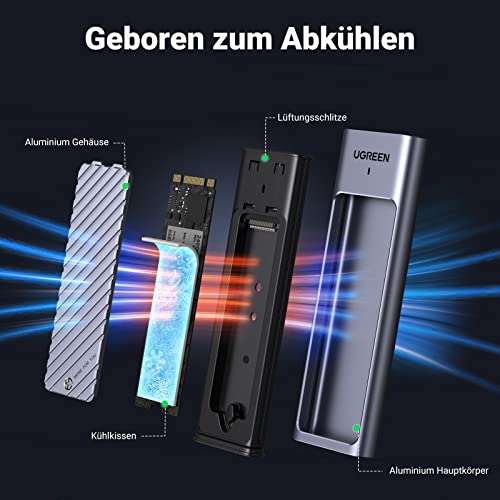 UGREEN 2-in-1 M.2 NVMe & SATA SSD Enclosure (USB-C 10Gbps, Aluminum, Thermal Pad) - Image 6