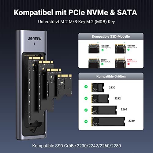 UGREEN 2-in-1 M.2 NVMe & SATA SSD Enclosure (USB-C 10Gbps, Aluminum, Thermal Pad) - Image 9