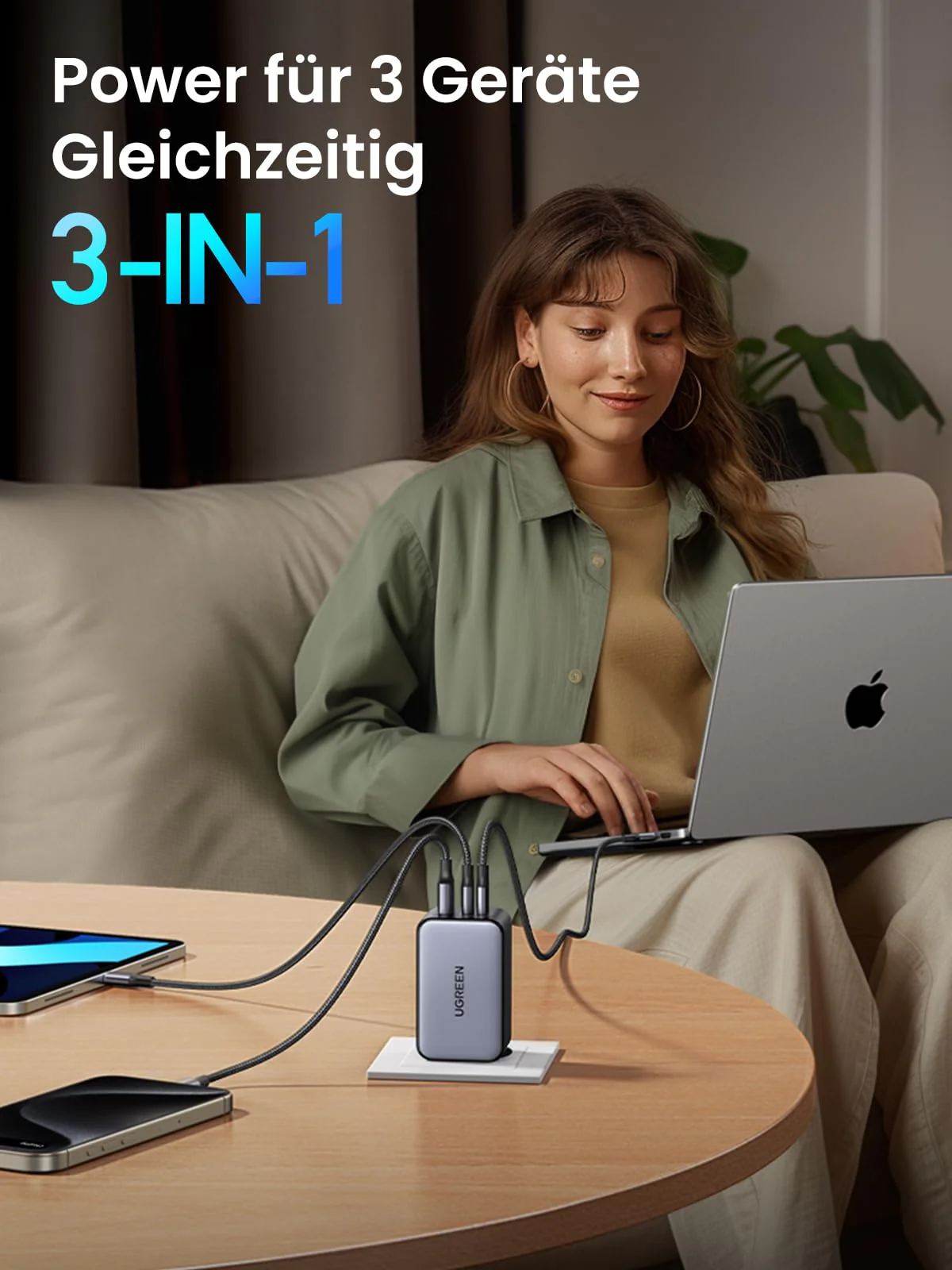 UGREEN Nexode X 100W Mini GaN Charger, 3-Port USB C Fast Charger - Image 4
