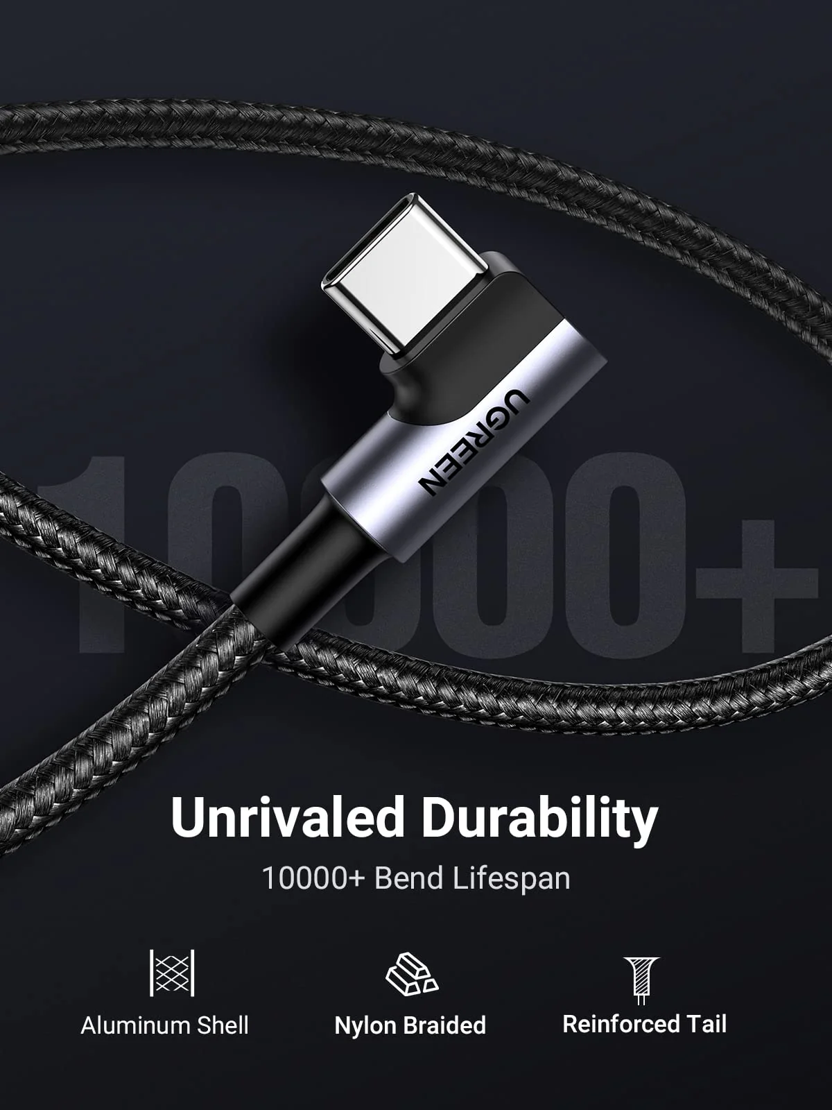 UGREEN 10FT Right Angle USB C Cable, 90 Degree USB A to USB C Cord, - Image 6