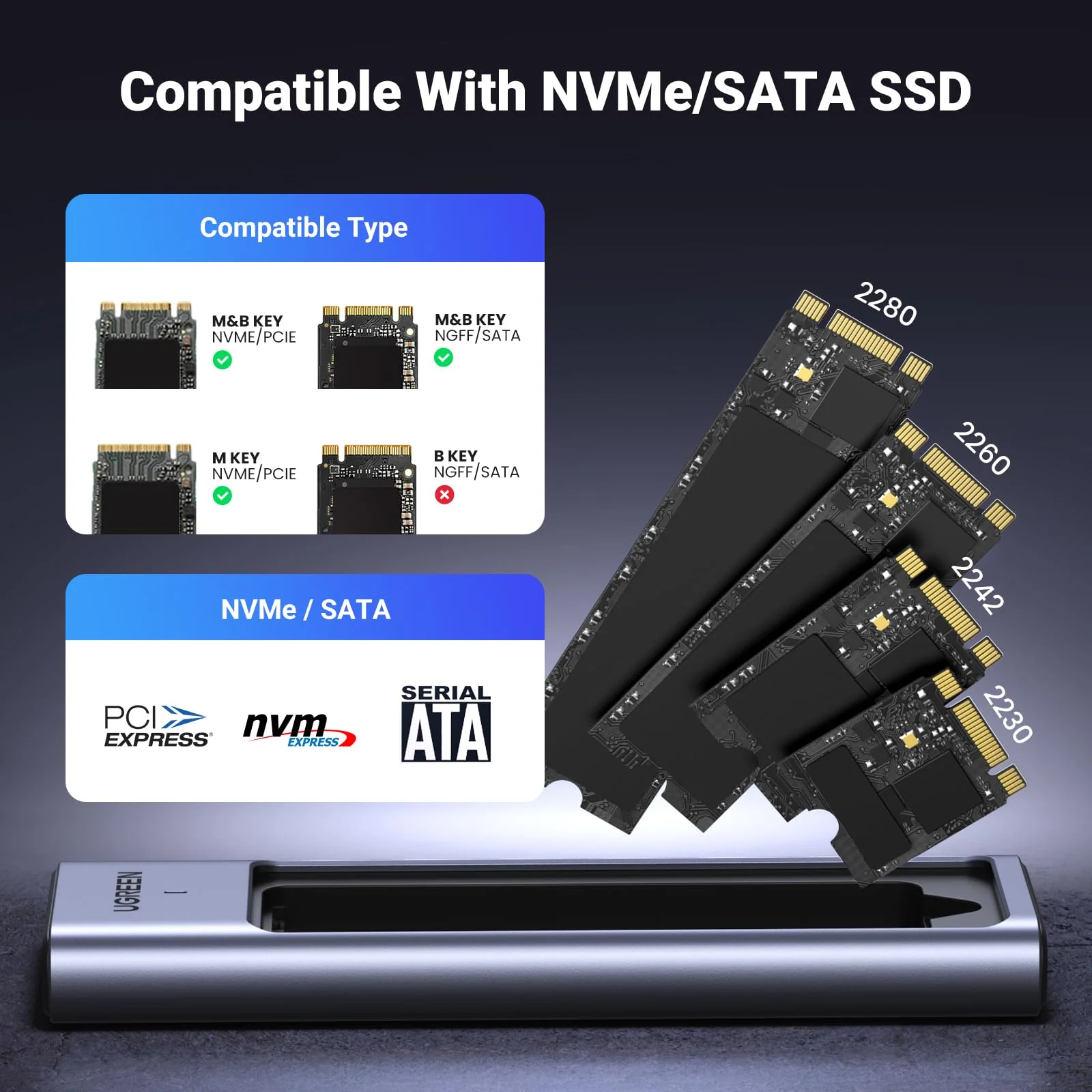UGREEN 20Gbps NVME SATA M.2 SSD enclosure with cooling pad - Image 3