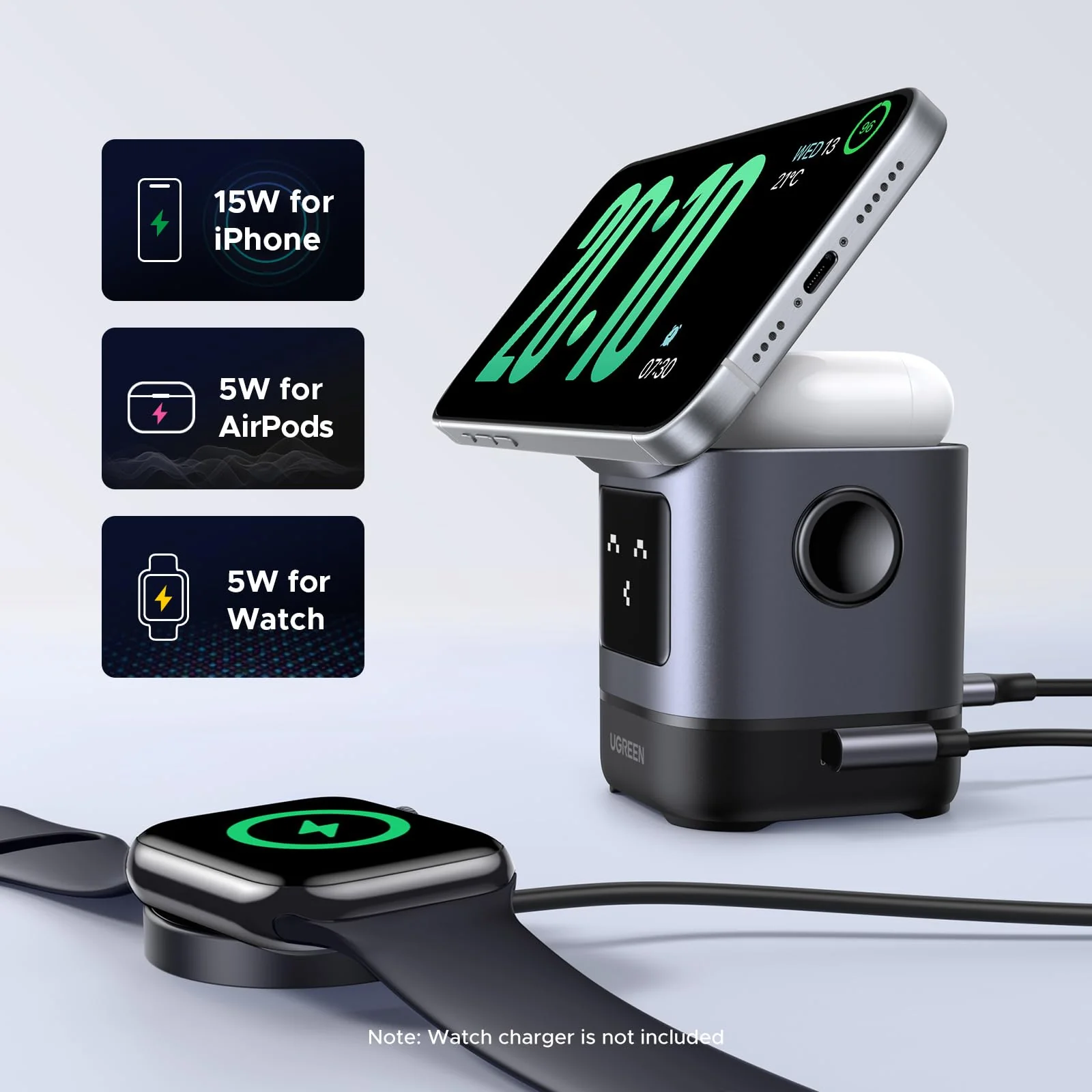 UGREEN Uno 2-in-1 Magnetic Wireless Charger 15W - Image 7