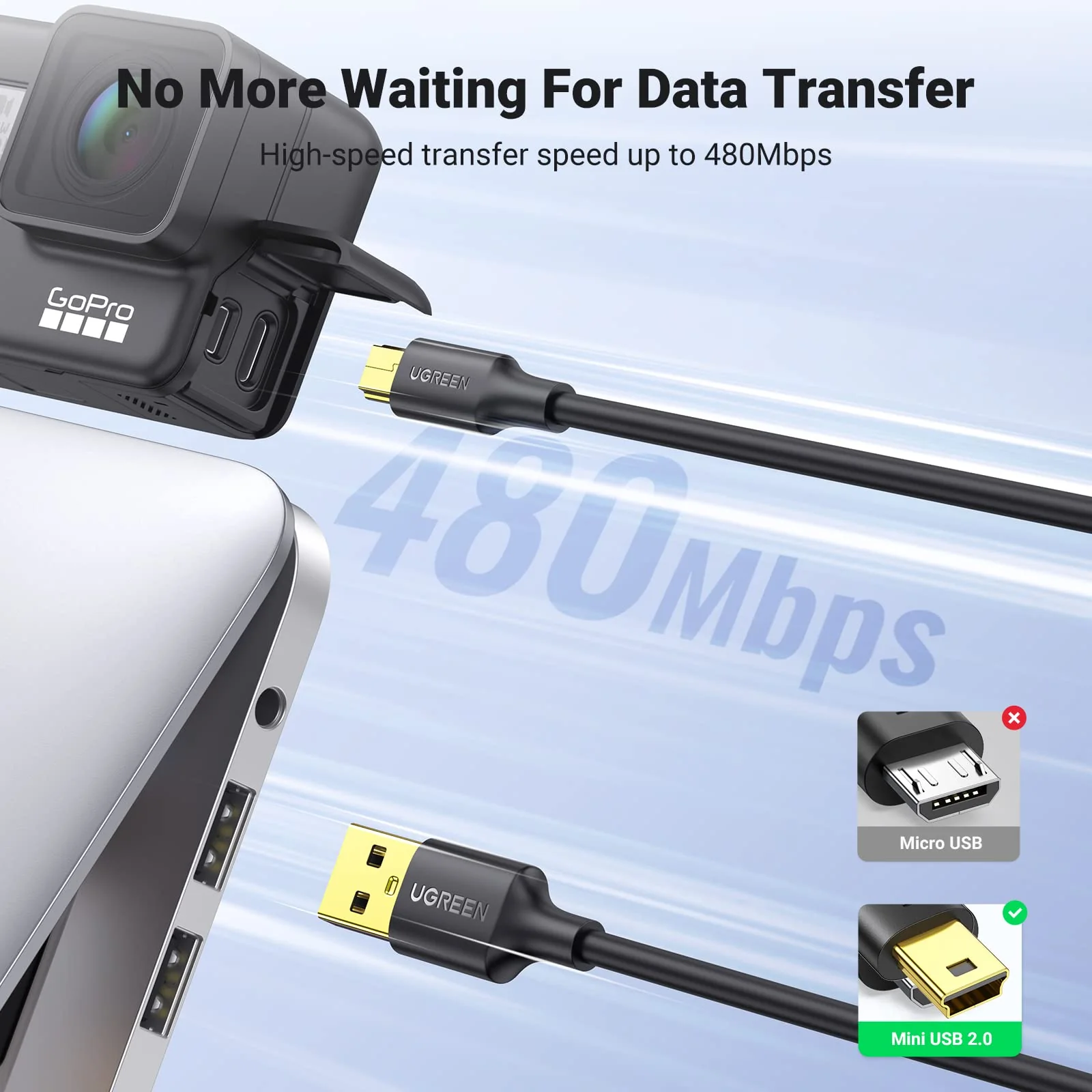 UGREEN USB 2.0 Data Cable, Mini USB charging cable USB A to Mini USB - Image 3