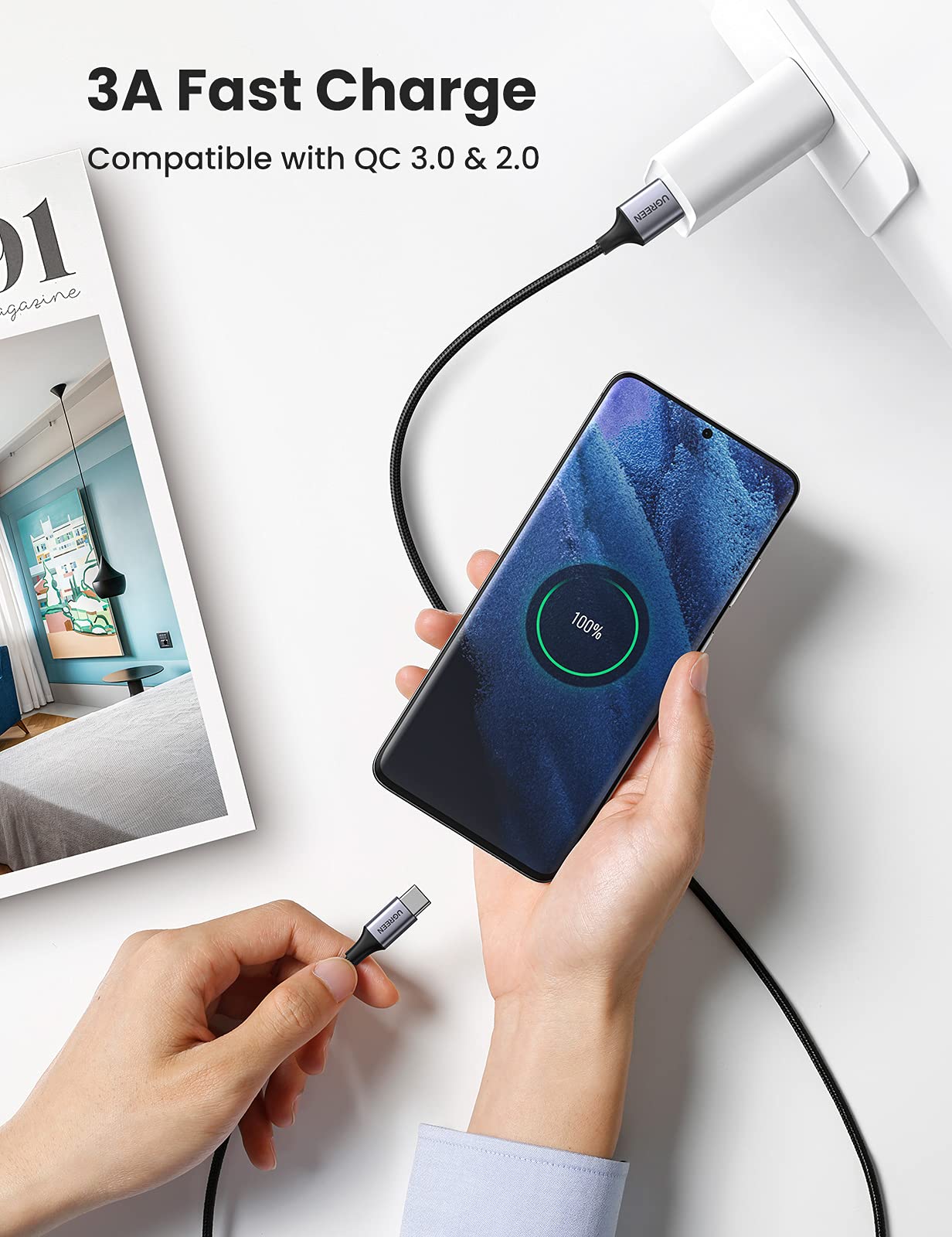 UGREEN USB A to USB C Cable (Nylon Braided 2m ) - Image 2