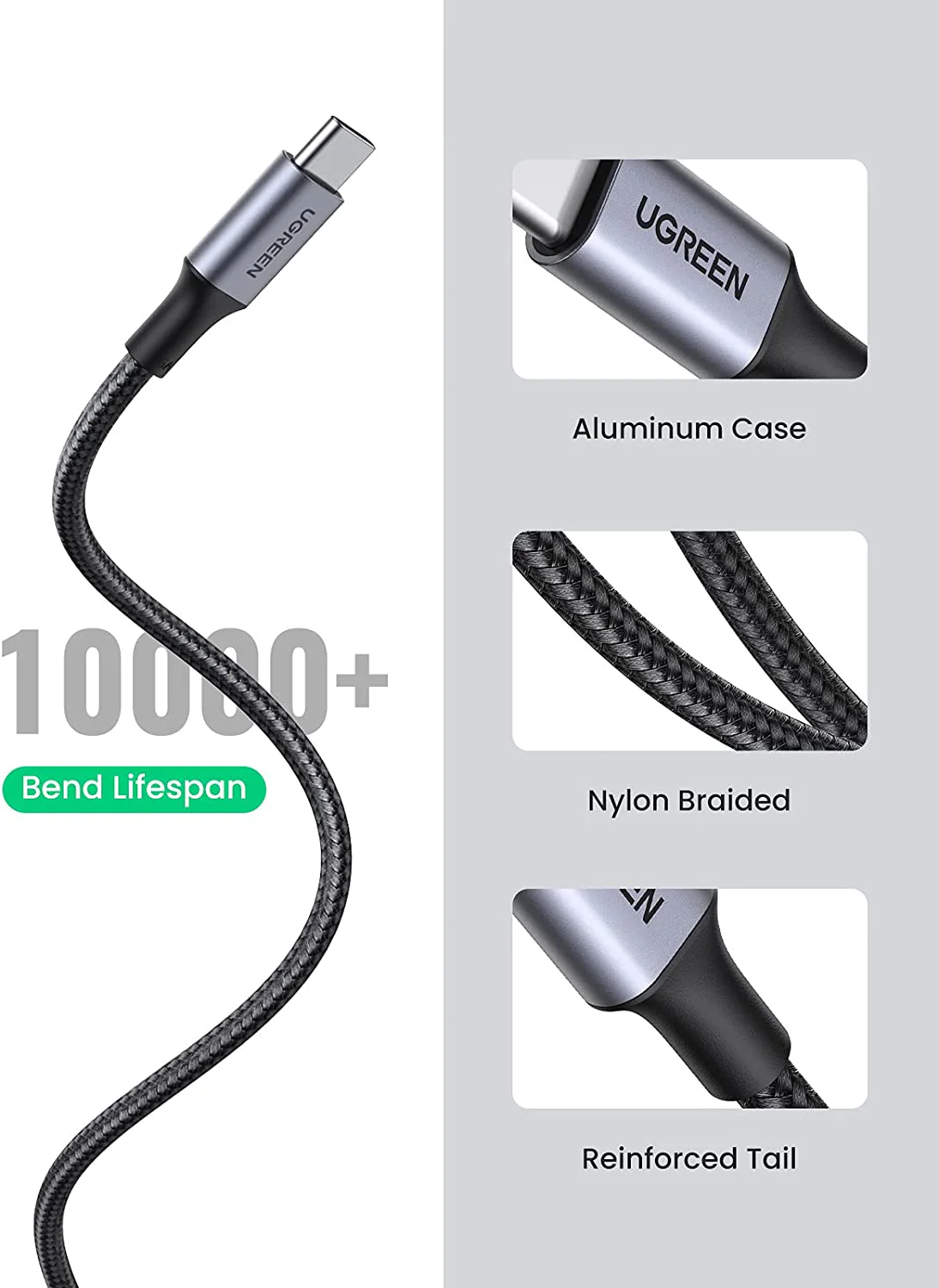 UGREEN USB C Cable 3A Fast Charging USB to Type C Lead Nylon Braided - Image 5