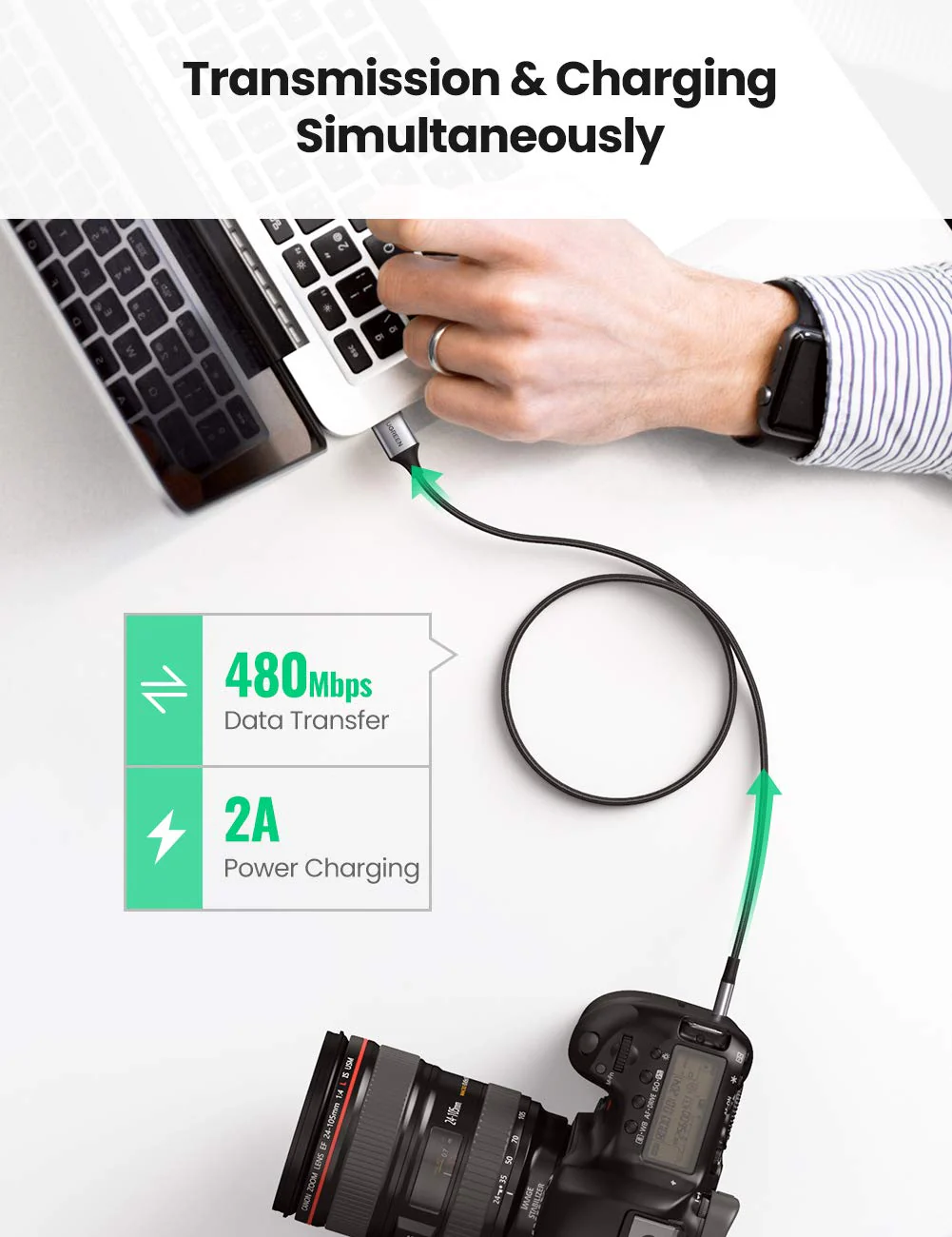 UGREEN USB Mini-B to USB-A charging cable - Image 3